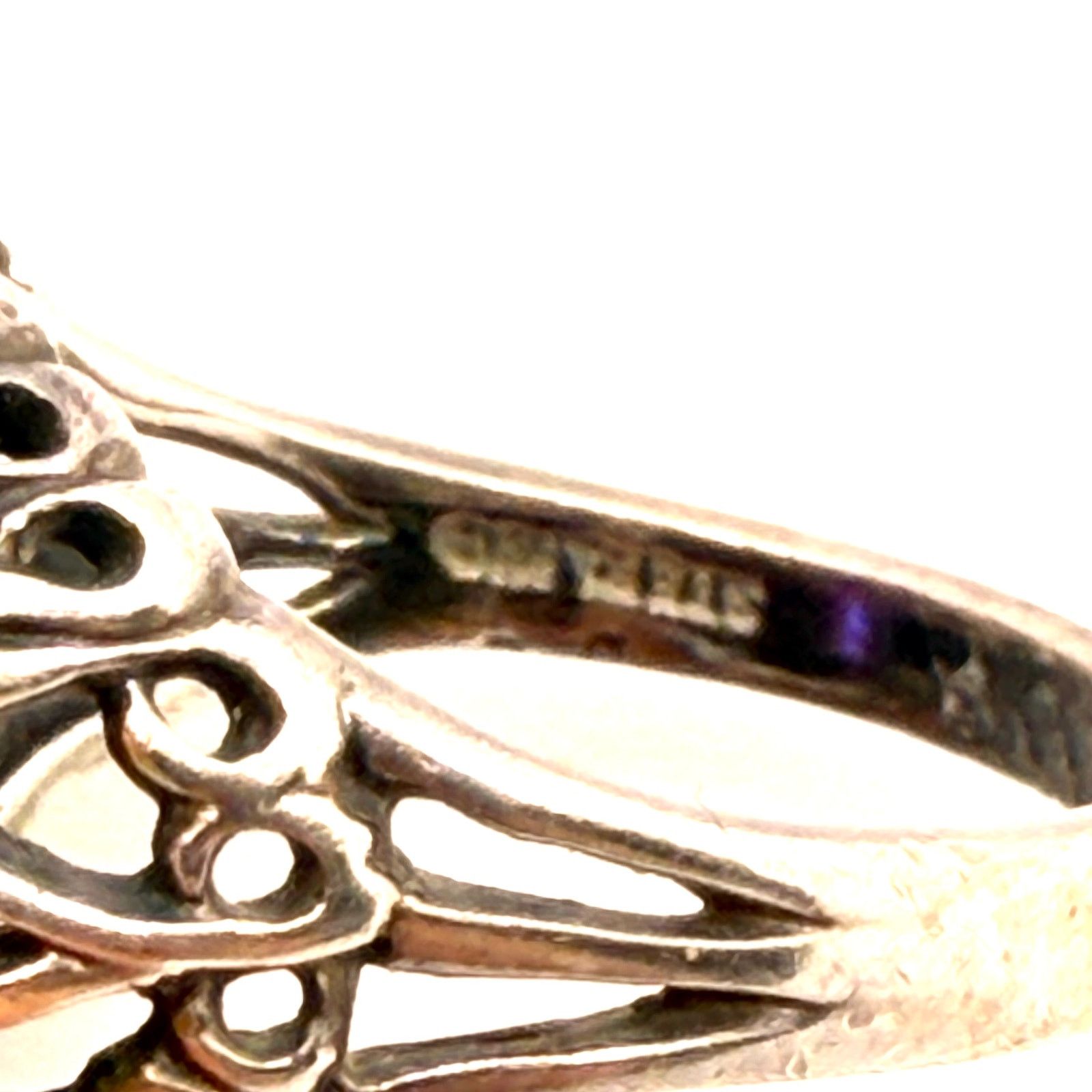 Handmade Vintage 70s Sterling Silver Amethyst Filigree Statement Ring Size ONE SIZE - 5 Thumbnail