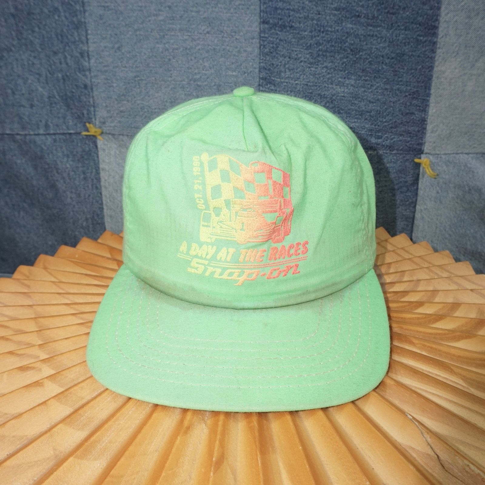 Vintage OSFA - Vintage a day at the races snap on 1990s neon hat Size ONE SIZE - 1 Thumbnail