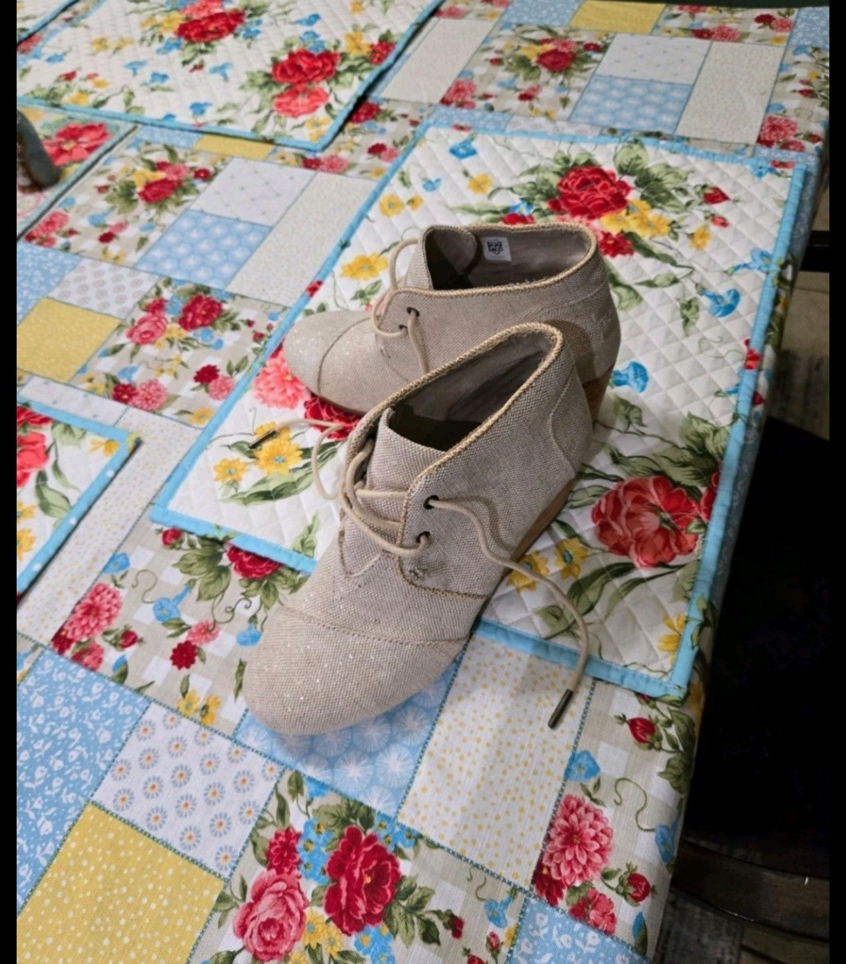 Toms TOMS Wedge Closed Toe Beige Canvas Booties Size Women's 7 Size US 7 / IT 37 - 3 Thumbnail