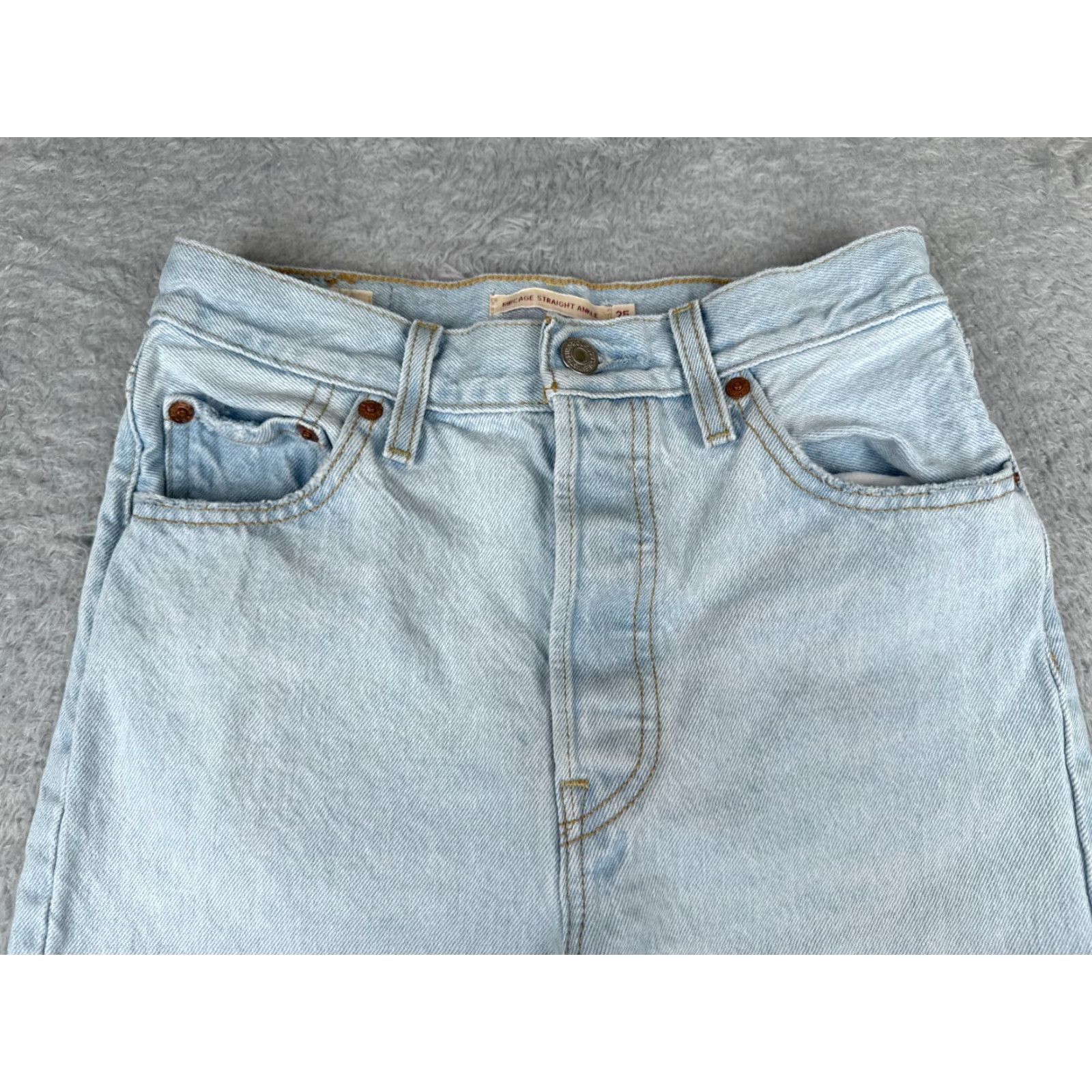 Levi's Levis Premium Pants Women 25 Blue Denim Jeans Big E Ribcage Straight Ankle 25x26 Size 42" / US 20 - 4 Thumbnail