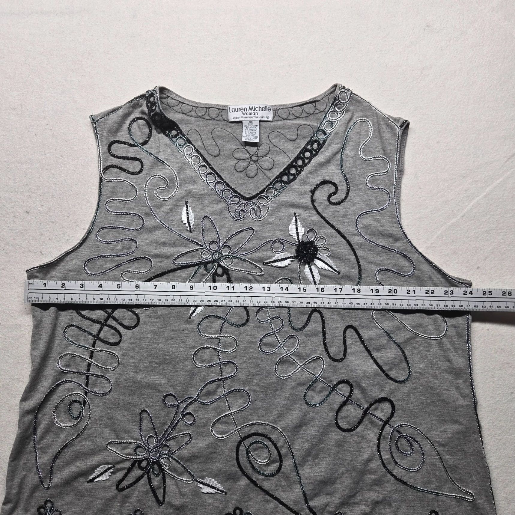 Vintage Lauren Michelle Shirt Womens 3X Gray Floral Embroidered Sleeveless Knit Blouse Summer Spring Fall Winter Plus Size Size XXL / US 16-18 / IT 52-54 - 5 Thumbnail
