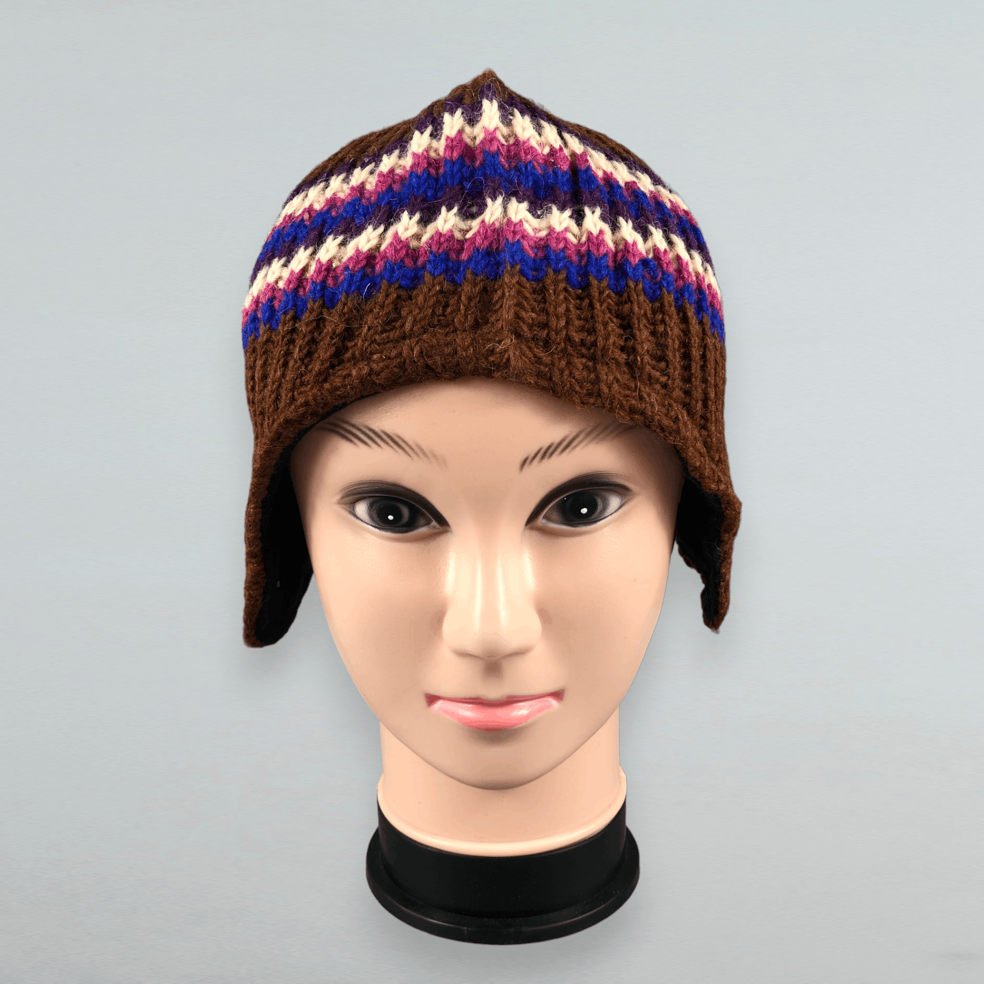 Japanese Brand Stripe Knit Earflap Beanie Size ONE SIZE - 1 Thumbnail