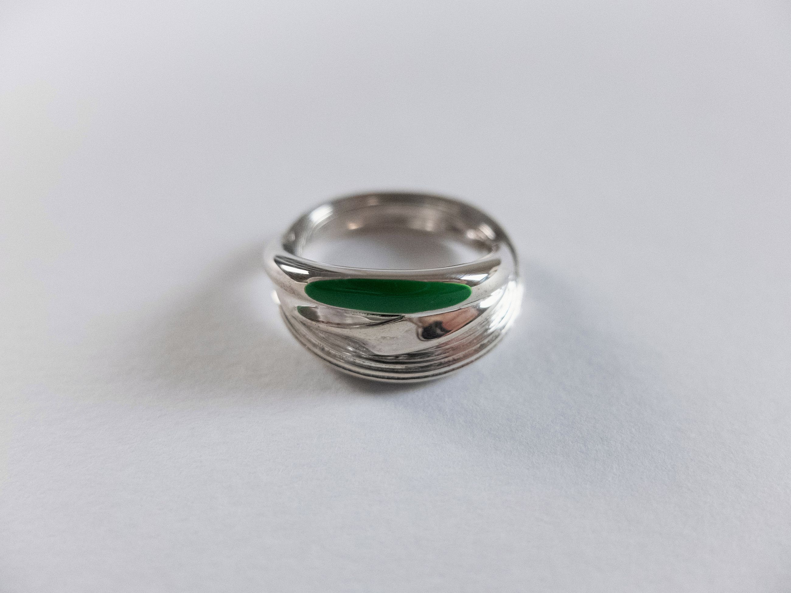 Bottega Veneta BOTTEGA VENETA Trio green enameled silver ring 6 13 q Size ONE SIZE - 4 Thumbnail