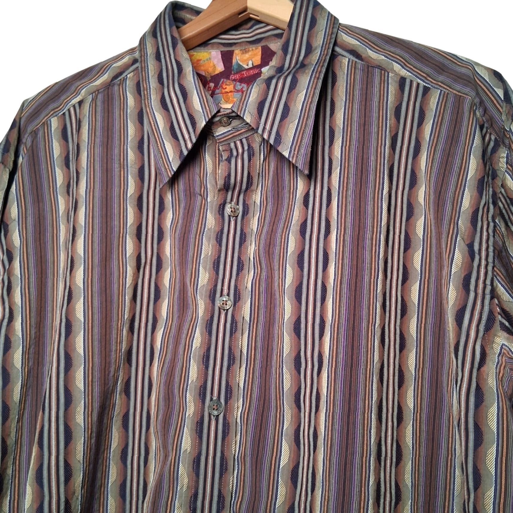 Robert Graham Robert Graham Shirt Men 2XL Purple Stripe Gin And Tonic Flip Cuff Artsy Abstract Size US XXL / EU 58 / 5 - 2 Thumbnail