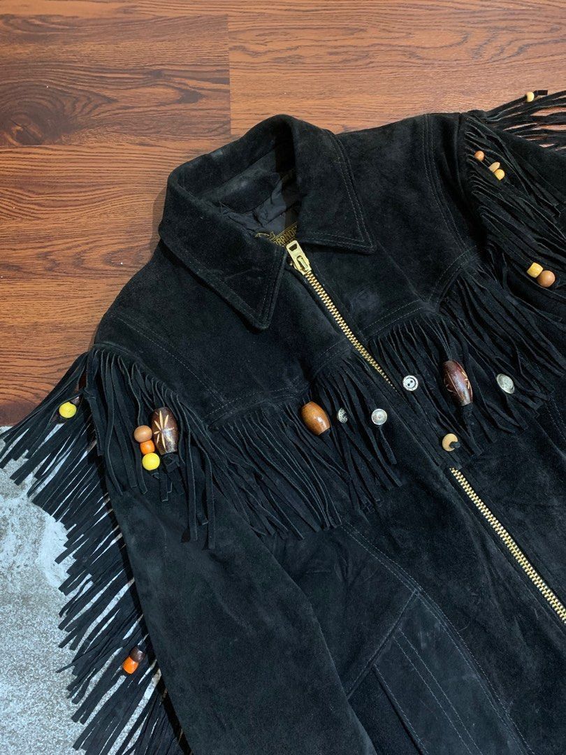 Japanese Brand 1990s Branded Garments - Ethnic Fringe Suede Leather Jacket Size US L / EU 52-54 / 3 - 6 Thumbnail