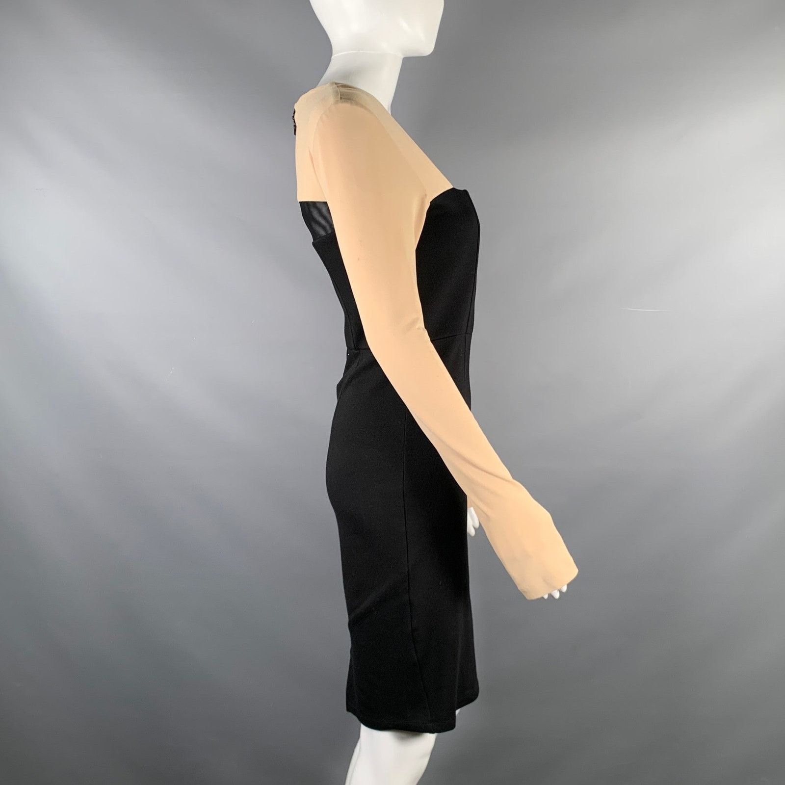 Alice + Olivia ALICE + OLIVIA Black Nude Rayon Color Block Sleeve Dress Size M / US 6-8 / IT 42-44 - 2 Thumbnail
