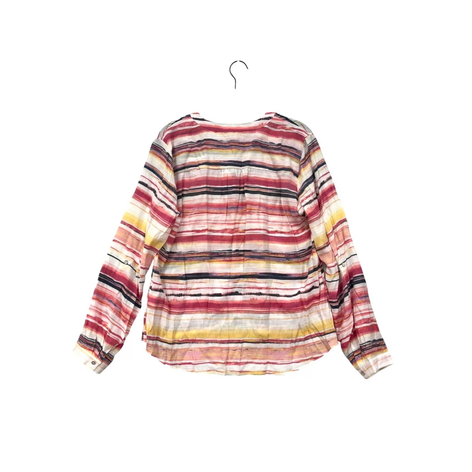 Hope Hope & Harlow Womens M Striped Button-Up Blouse Multicolor, Lightweight, Casual, Button-Up Front, Long Sleeve, Relaxed Fit, Pre-Owned Like New Size M / US 6-8 / IT 42-44 - 2 Thumbnail