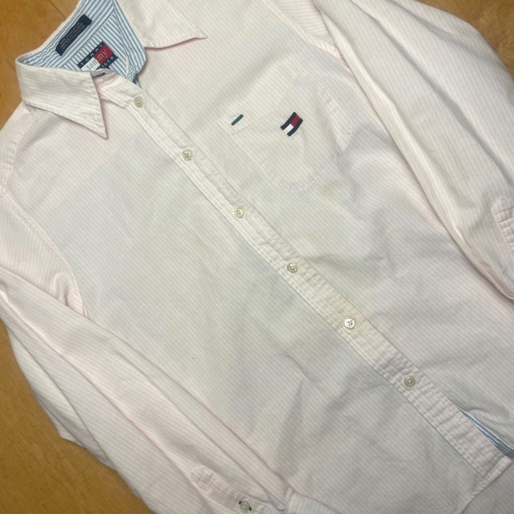 Tommy Hilfiger VINTAGE Tommy Hilfiger Shirt Medium Pink and White Striped Long Sleeve Y2K Men Size US M / EU 48-50 / 2 - 4 Thumbnail