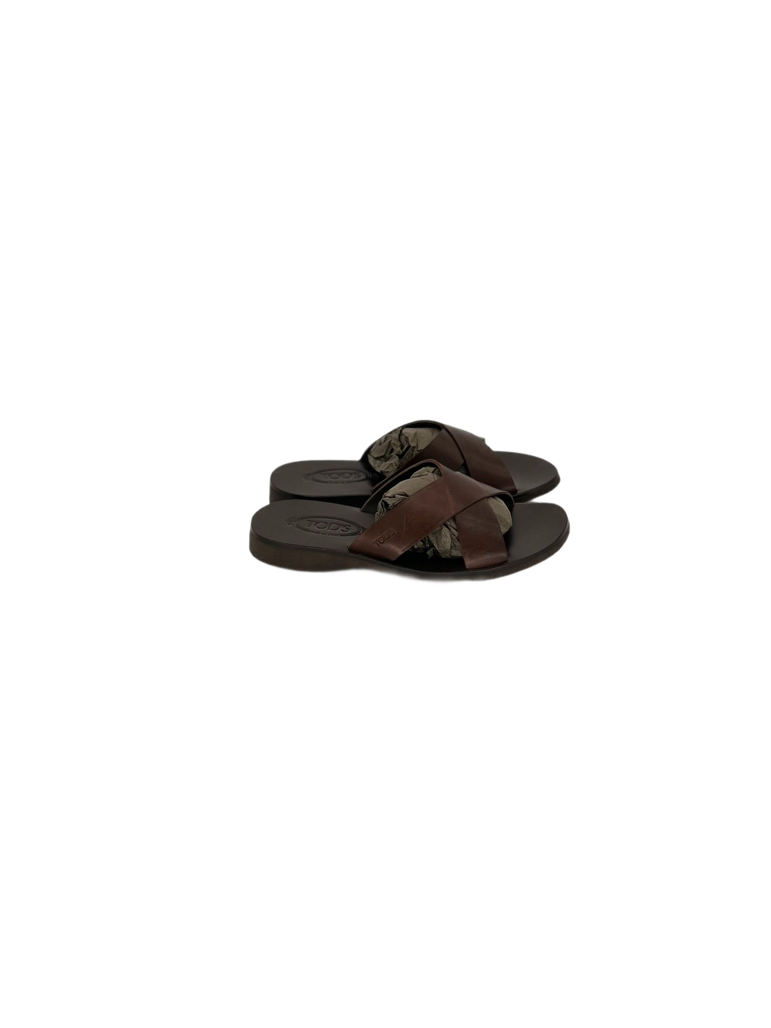 Tod's TODS Brown Leather Classic X-over Sandals Size US 6 / EU 39 - 2 Thumbnail