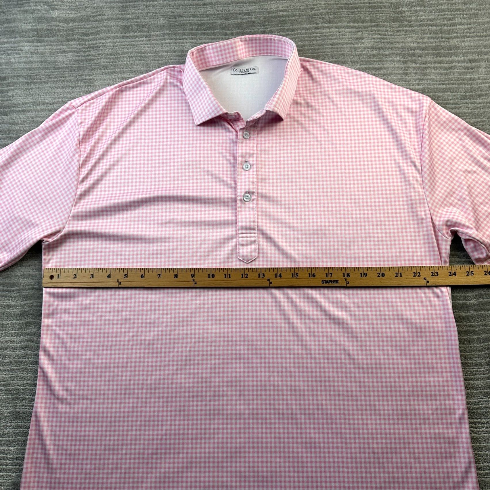 CO Collars & Co Polo Shirt Mens 2XL Pink Gingham Plaid Formal Dress Collar Size 48R - 6 Thumbnail