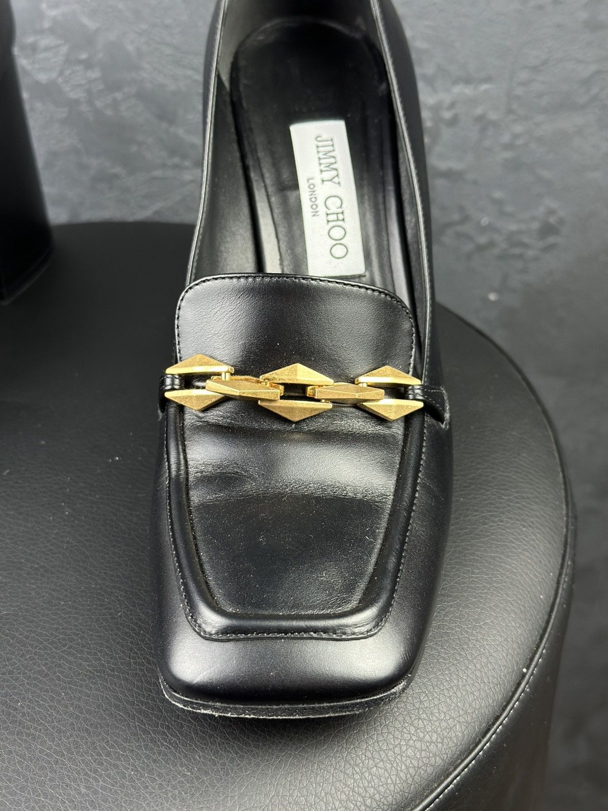 Jimmy Choo JIMMY CHOO Womens Black Diamond Tilda Leather Heeled Size US 9 / IT 39 - 10 Thumbnail