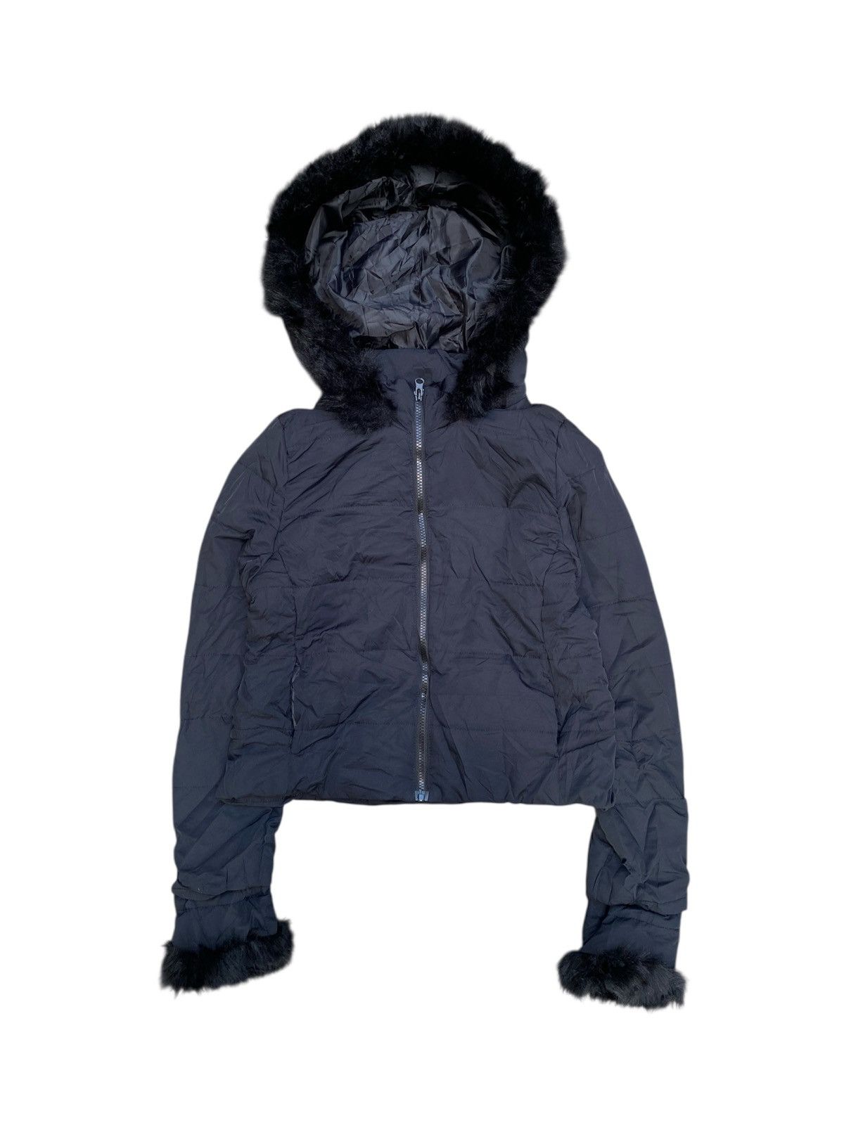 ジャケット・アウター Vkei Black fur jacket Japanese Clear Black Fur Puffer Jacket Vkei Style