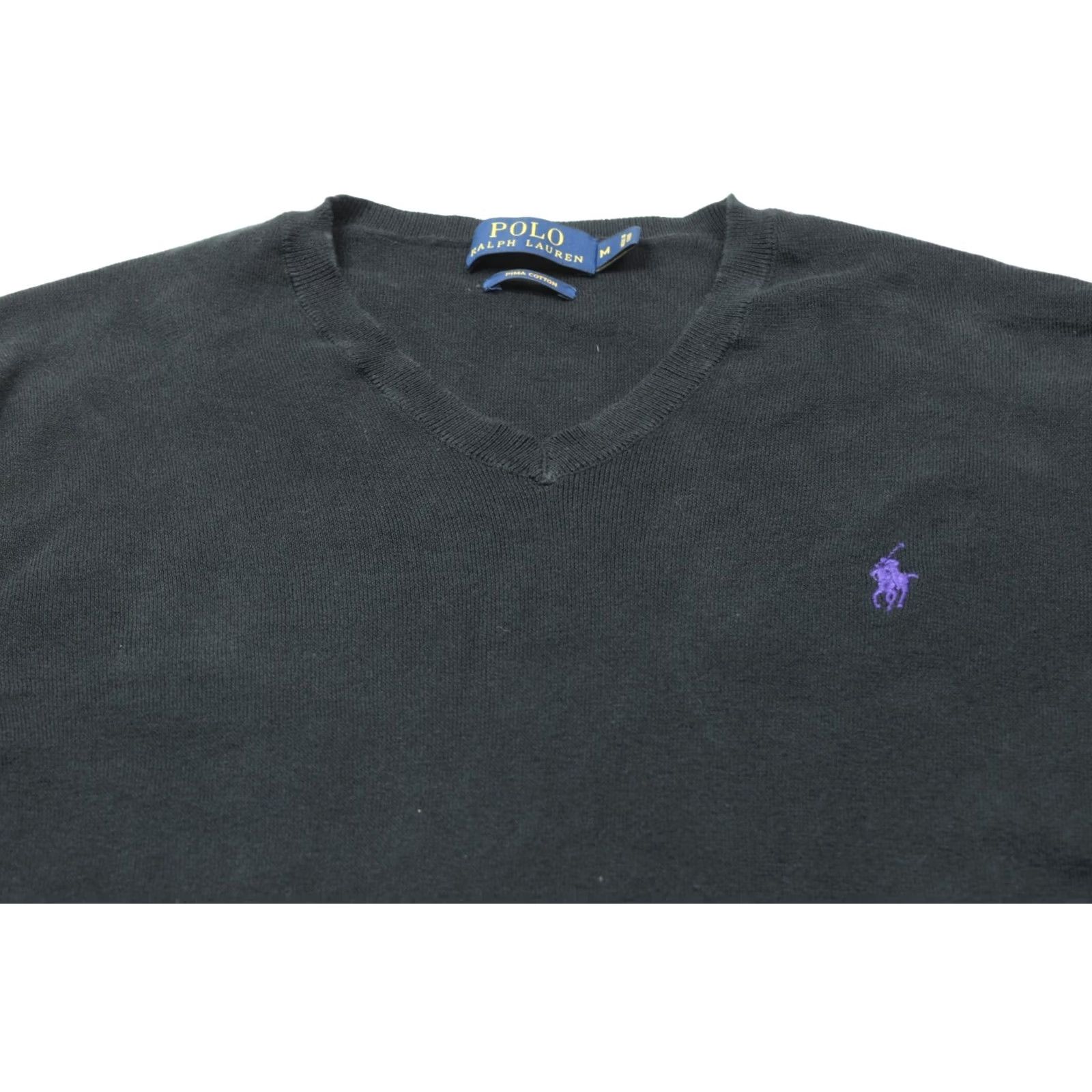 Polo Ralph Lauren Polo Ralph Lauren Sweater Mens Medium Black Pima Cotton V-Neck Long Sleeve Pullover Knit Size US M / EU 48-50 / 2 - 3 Thumbnail