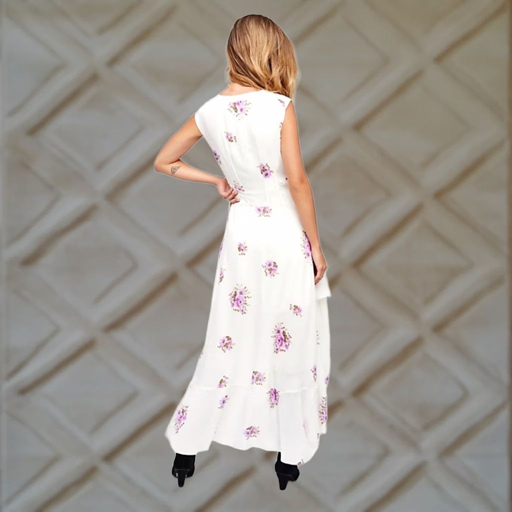 Free People Free People Sundress Women Hi-Low Ruffle Sun Dress White Purple Boho Floral Sleeveless V-Neck 4 Regular Size S / US 4 / IT 40 - 1 Thumbnail
