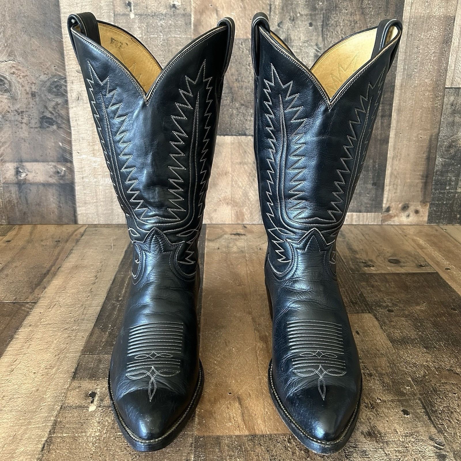 Tony Lama Vintage Gold Label Black Cowboy Boots Mens D