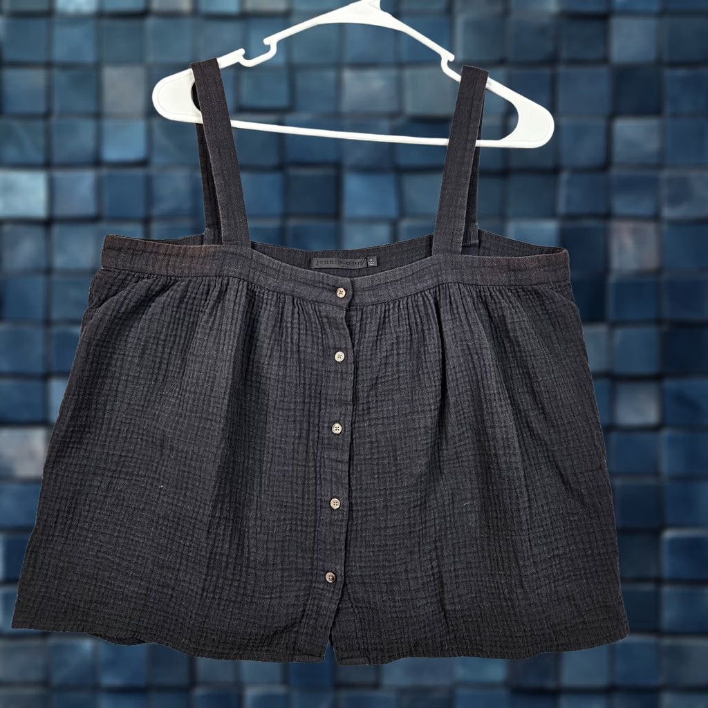 Vintage Jenni Kayne Button-Up Tank Top M Black Cotton Blend Sleeveless VINTAGE?? Size M / US 6-8 / IT 42-44 - 1 Thumbnail