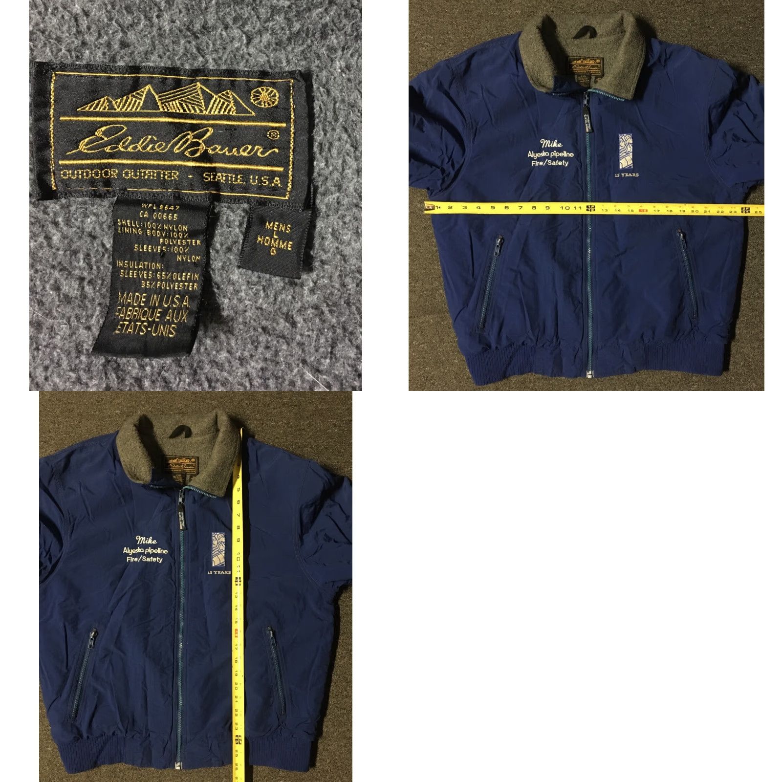 Eddie Bauer VINTAGE Eddie Bauer Jacket L Navy Blue Alyeska Pipeline Safety Bomber 90s Alaska Oil Rig Grunge Sports Western USA Mens Size US L / EU 52-54 / 3 - 8 Thumbnail