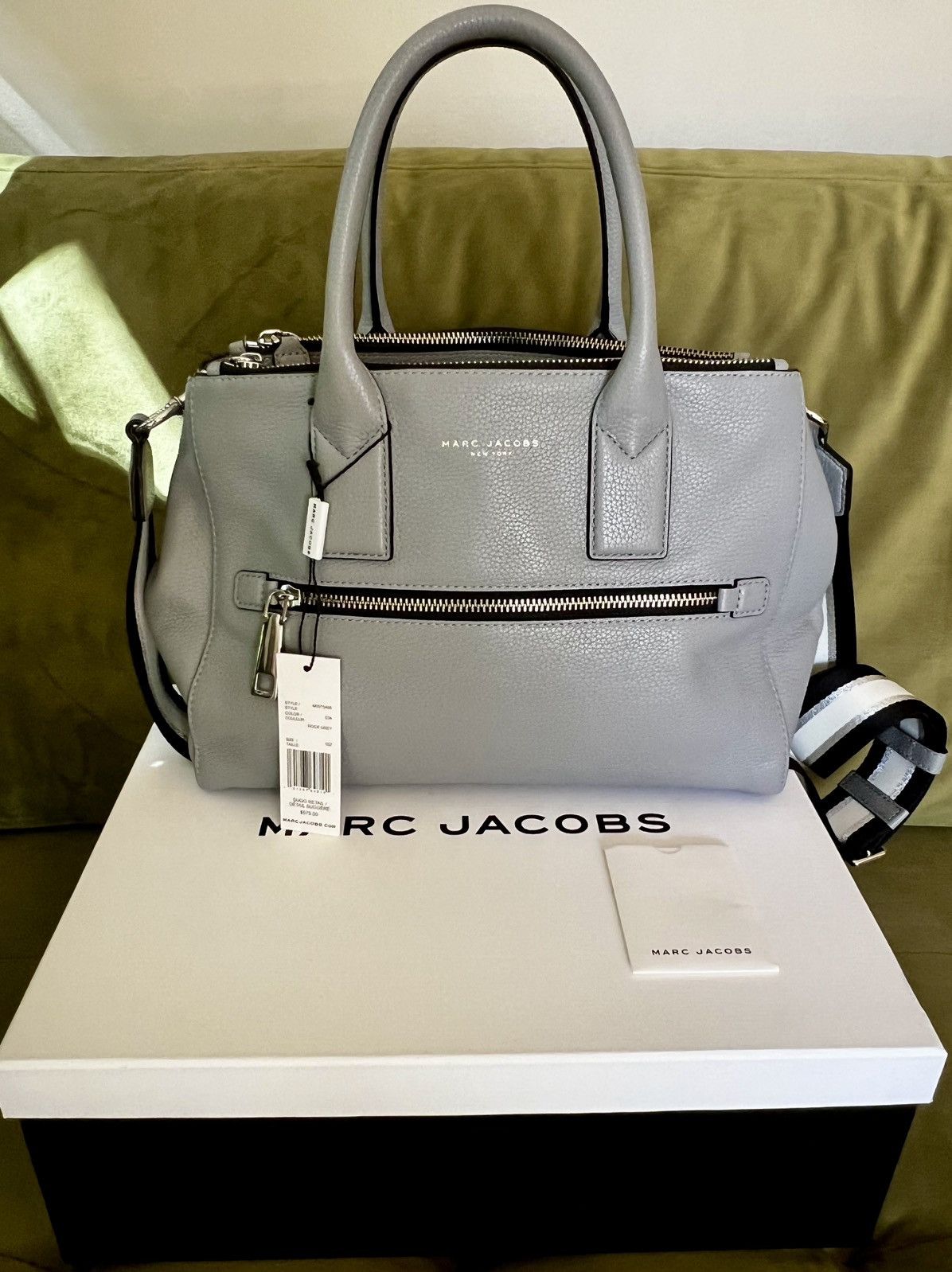 Designer Marc Jacobs Leather Tote Bag in Grey, Women's