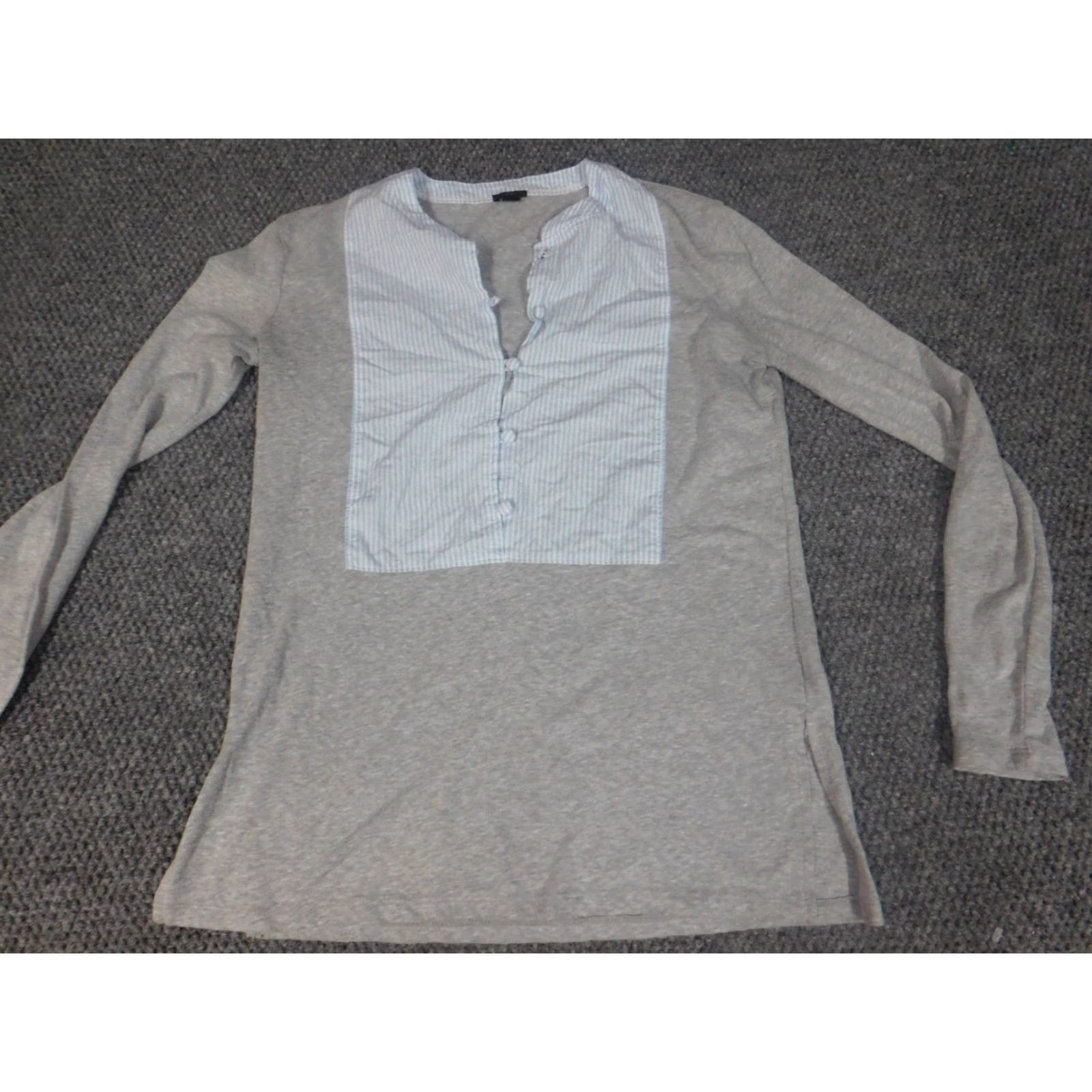 J.Crew J.CREW Blouse 2XS Womens Gray Round Neck Pull-over Button Stretch Cotton Polyester Casual Long Sleeve Regular Fit | Vintage: No Size XXS / US 00 / IT 34 - 3 Thumbnail