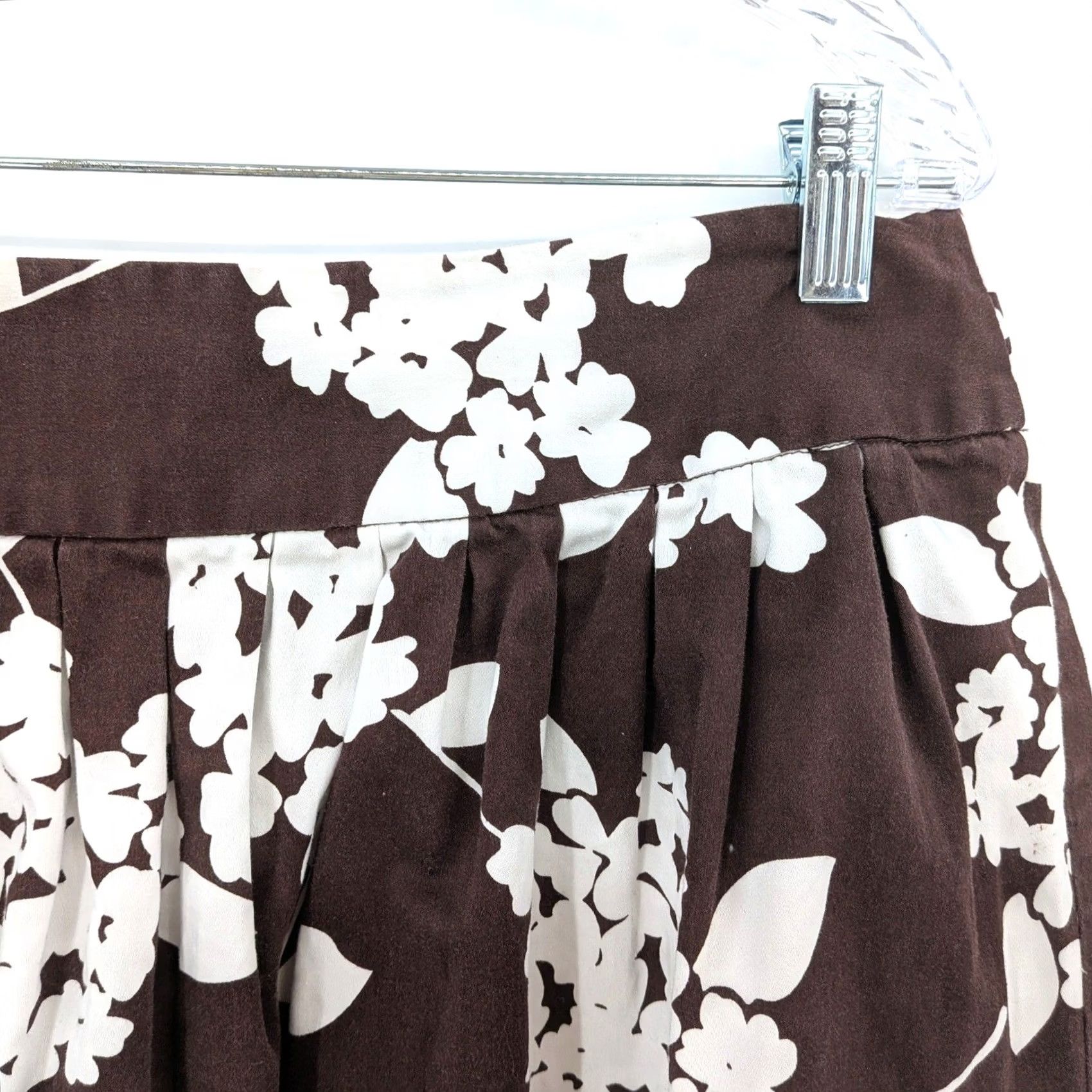 Vintage CATO Brown White Floral Skater Skirt Cotton Blend Size 12 Women Mini A-Line Short Office Vintage Womens Size 34" / US 12 / IT 48 - 8 Thumbnail