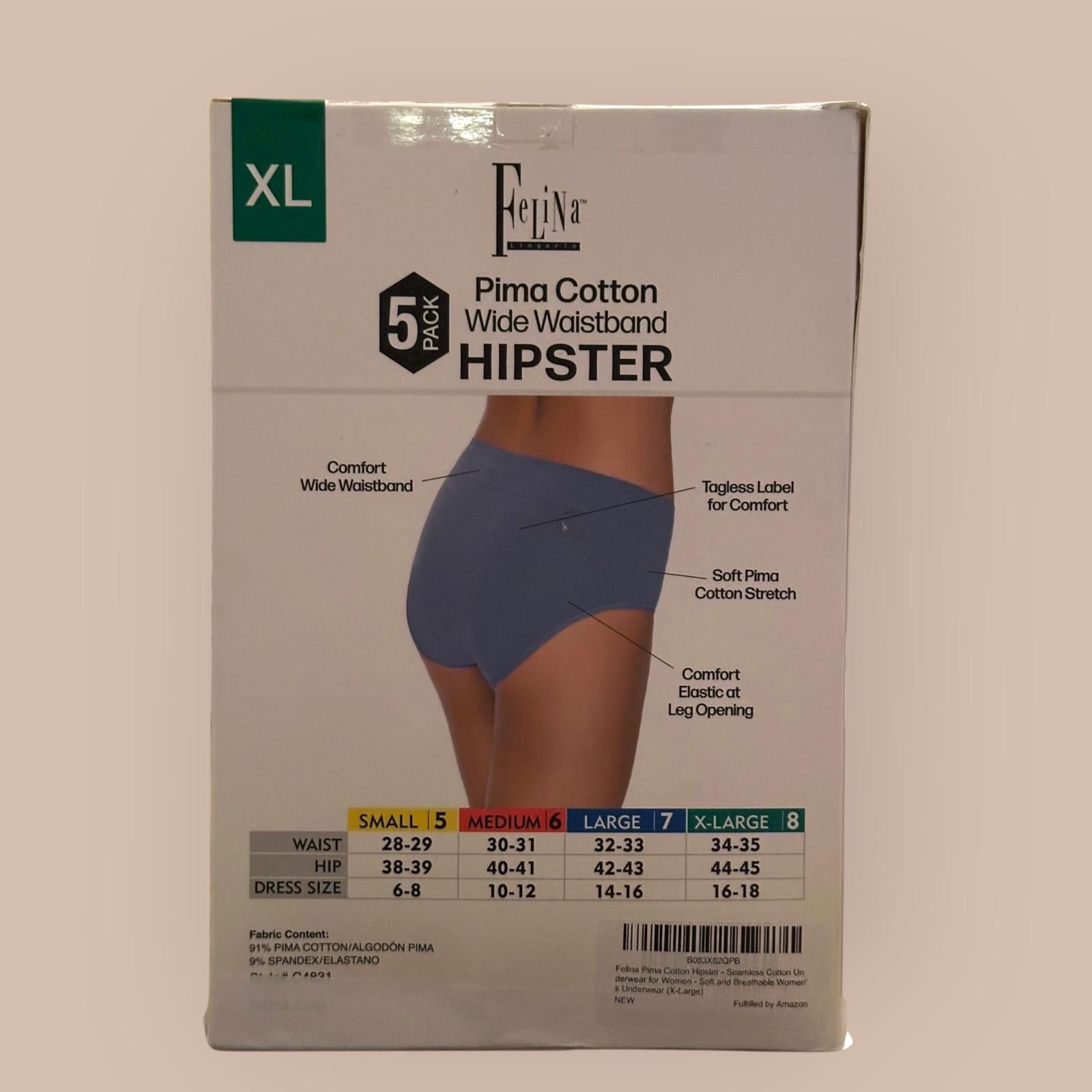 Other Felina Pima Cotton Hipster Panties, 5 Pack, XL Size ONE SIZE - 2 Thumbnail