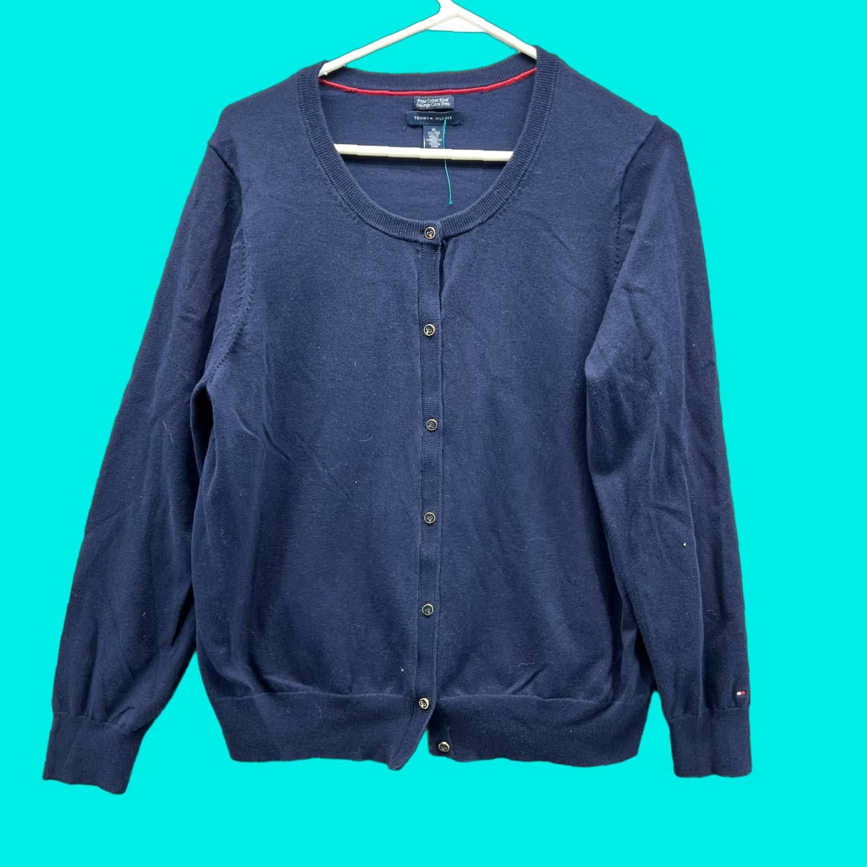 Tommy Hilfiger Tommy Hilfiger Sweater Cardigan Women XL Blue Navy Cotton Knit Logo Regular Size Type XL Ladies All Seasons Fall Spring Winter 8 Size XL / US 12-14 / IT 48-50 - 1 Thumbnail