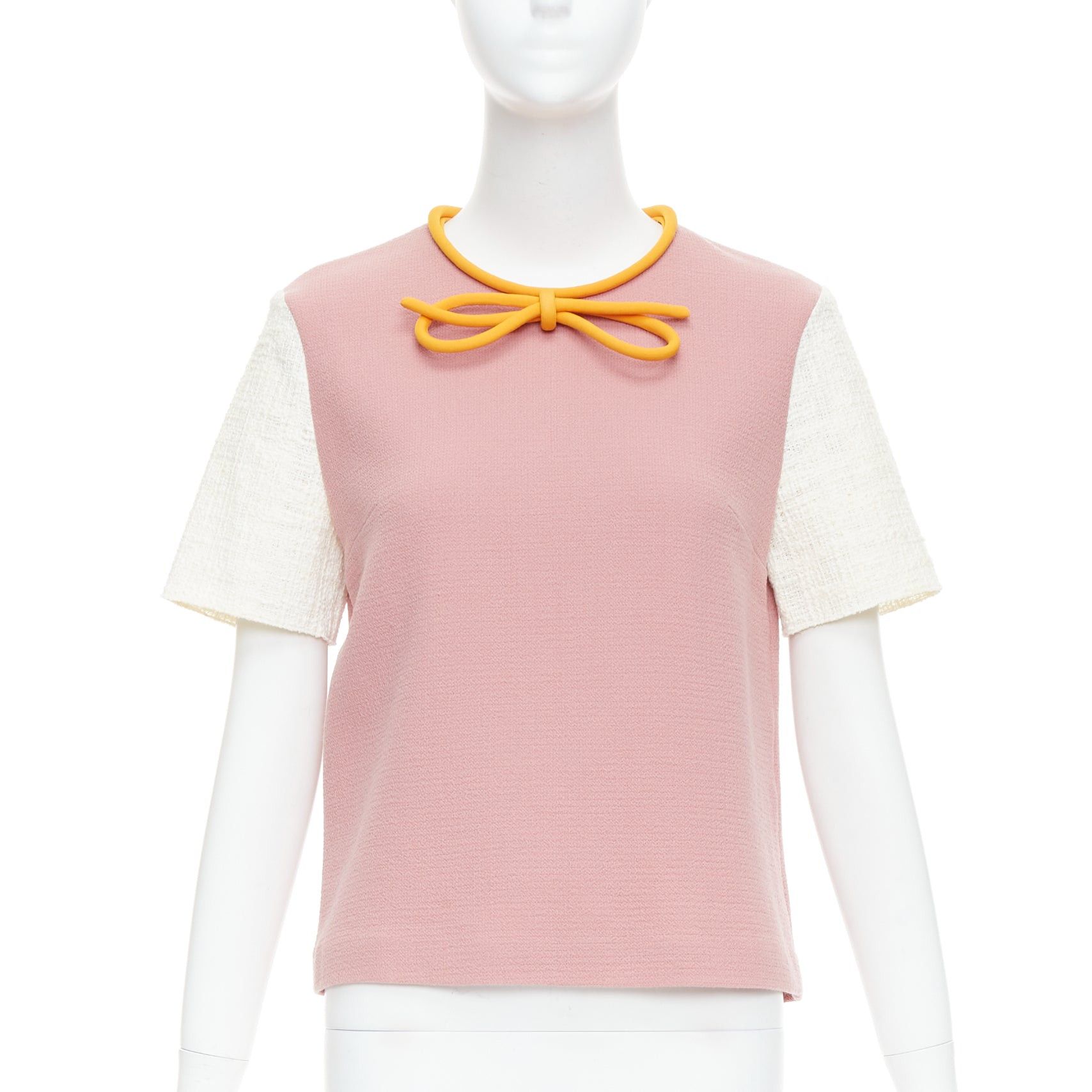 ROKSANDA ROKSANDA dusty pink wool cotton blend orange bow front top Size S / US 4 / IT 40 - 1 Thumbnail