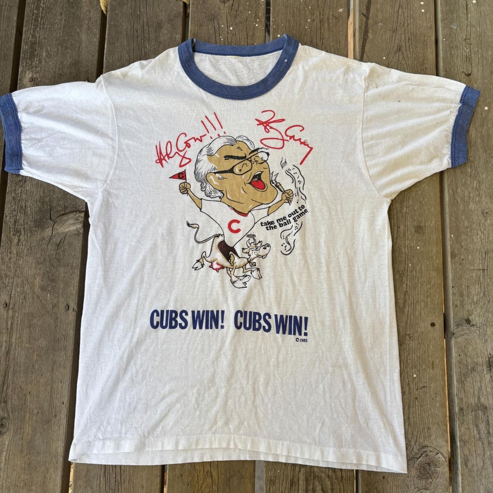 Vintage 1985 chicago cubs single stitched ringer tee shirt Size US L / EU 52-54 / 3 - 1 Thumbnail