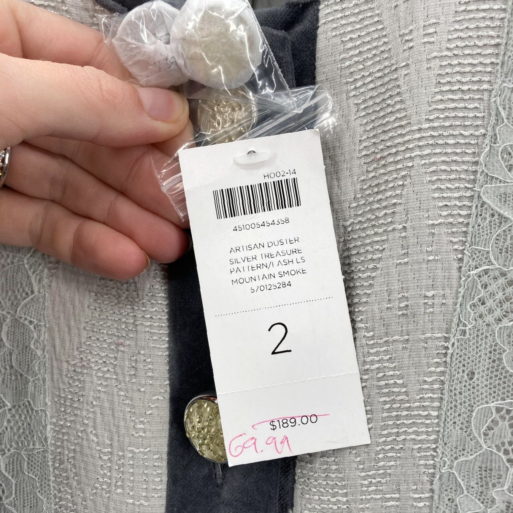 Vintage Chico's Duster Jacket Womens Gray Longline Velvet Lace Buttoned Overcoat 2 Adult L Casual Workwear Travel Size L / US 10 / IT 46 - 4 Thumbnail