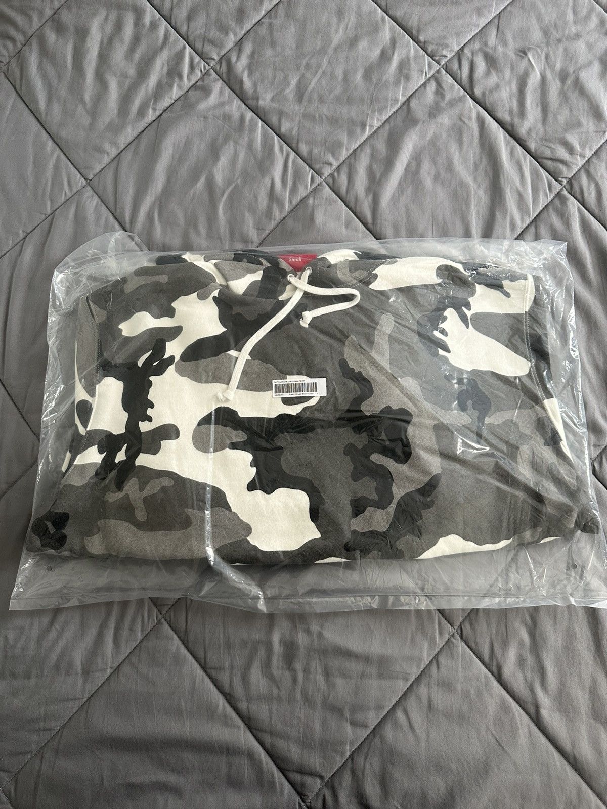 Supreme Satin Applique Hooded Sweatshirt Snow Camo Small