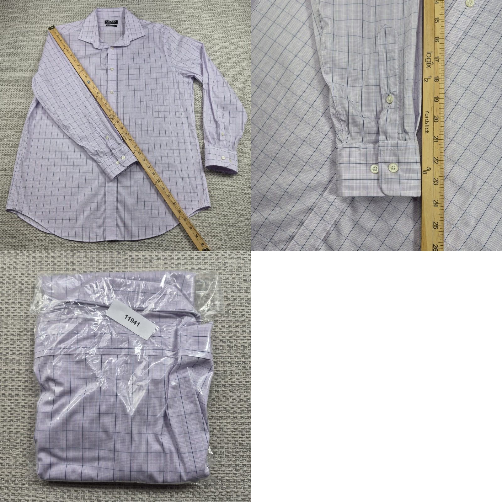 Ralph Lauren Lauren Ralph Lauren Shirt Mens 17 32/33 Purple Check Slim Fit Stretch Dress Shirt Size 46R - 9 Thumbnail