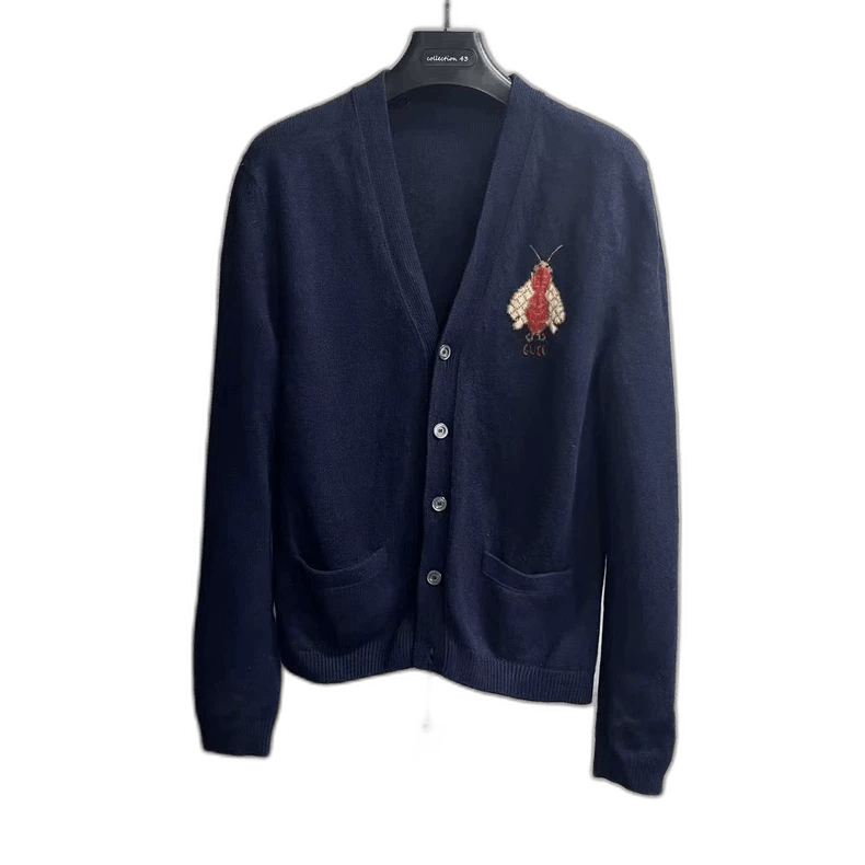 Gucci Gucci Navy Blue Cashmere Cardigan with Bee Size US M / EU 48-50 / 2 - 1 Thumbnail
