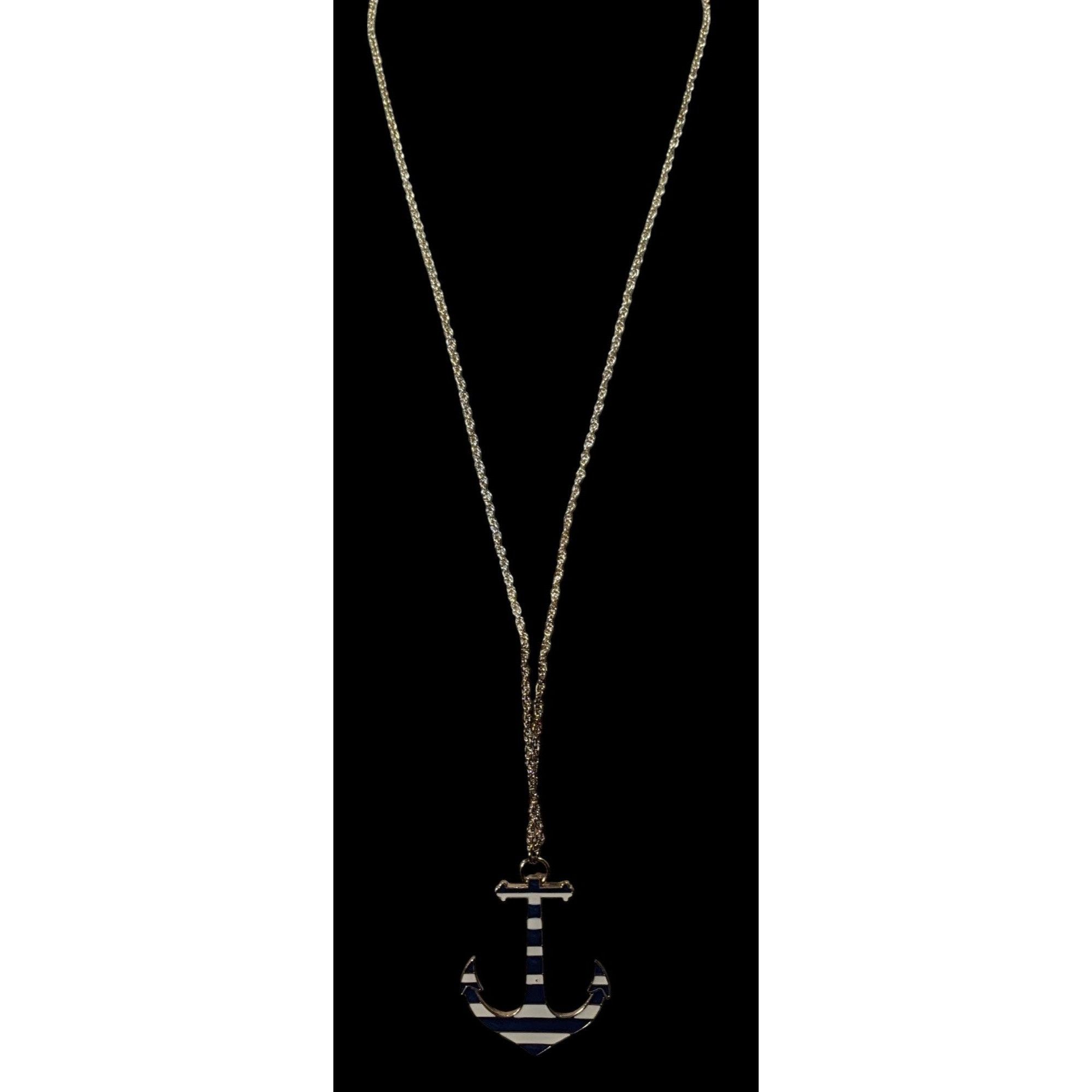 Other Nautical Enamel Blue And White Striped Anchor Necklace Size ONE SIZE - 5 Thumbnail