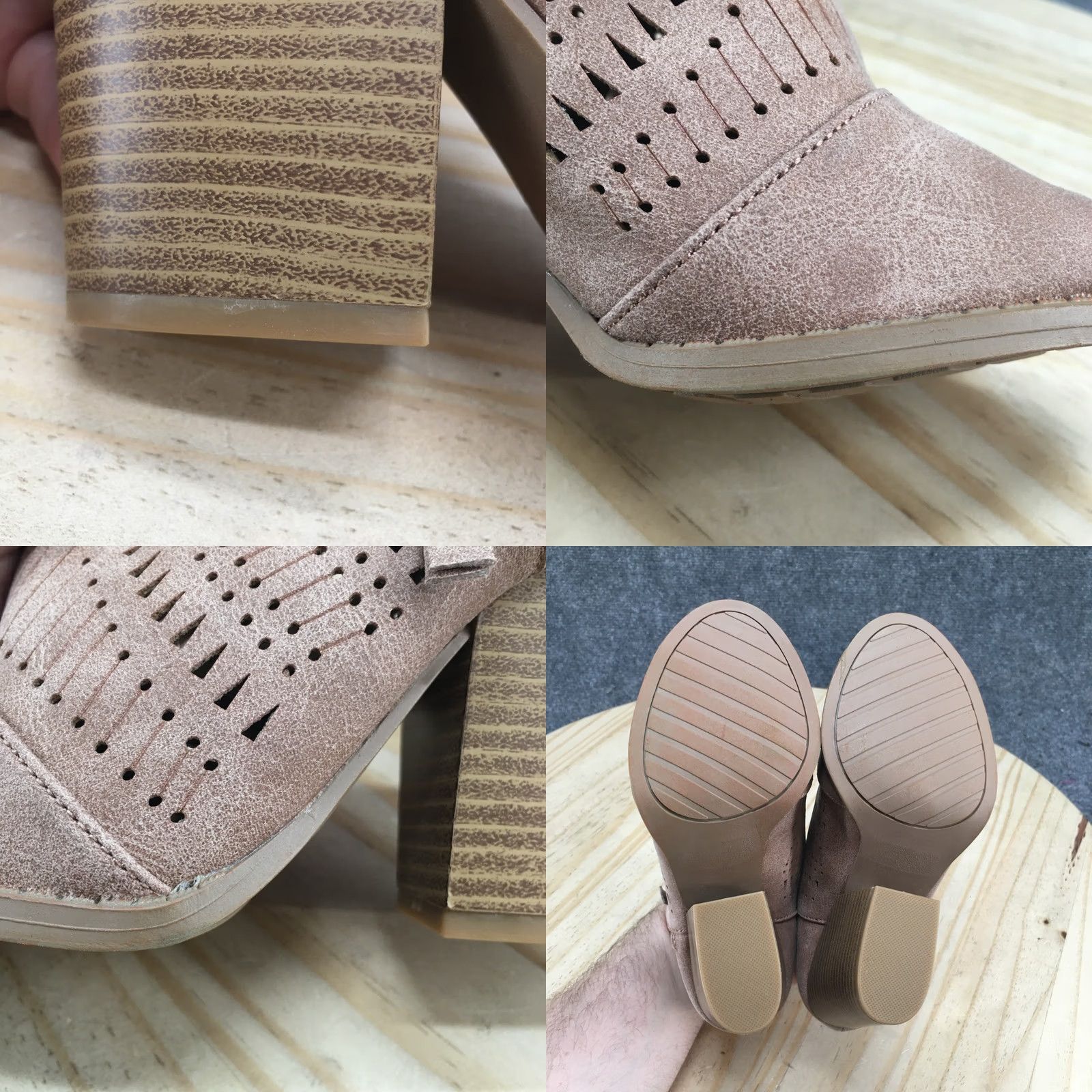 Vintage Maurices Caroline Boots Womens 5.5 Side Zip Peep Toe Bootie Light Brown Casual Heel 3" Block Shaft Ankle Faux Leather Size US 6 / IT 36 - 8 Thumbnail