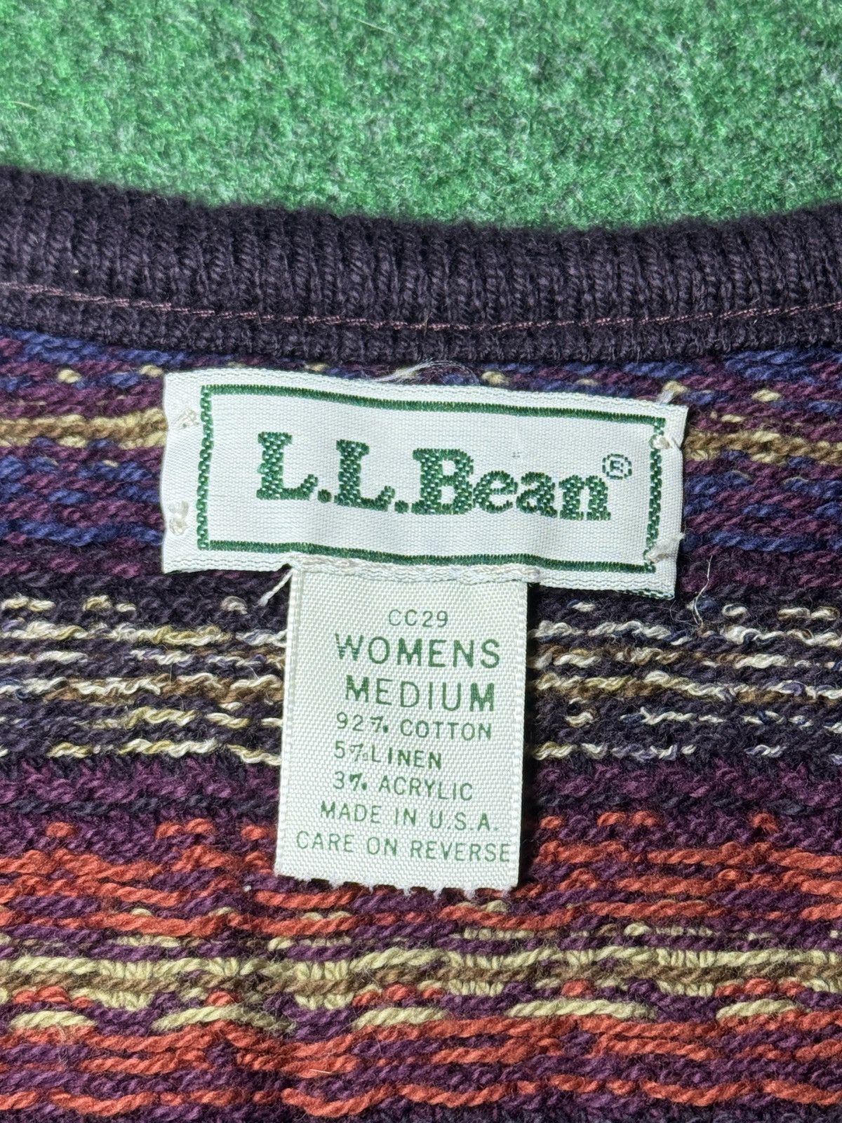 L.L. Bean Vintge LL Bean V Neck Fair Isle Cotton Linen M Knit Sweater Size M / US 6-8 / IT 42-44 - 3 Thumbnail