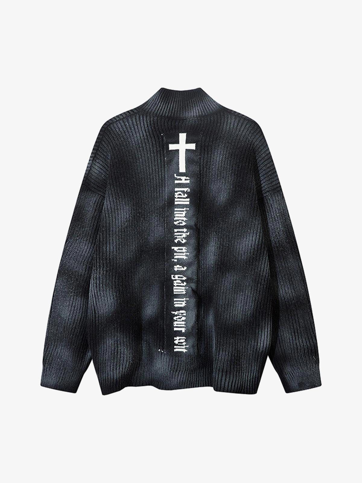 Other Ribbed Knit Dirty Dyed Embroidery Cross Sweater Size US L / EU 52-54 / 3 - 2 Thumbnail