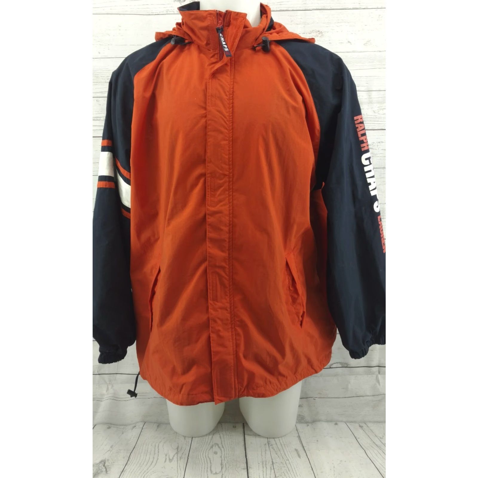 Chaps Chaps Ralph Lauren Windbreaker Jacket Full Zip Hideaway Hoodie Large Orange Blue Size US L / EU 52-54 / 3 - 2 Thumbnail