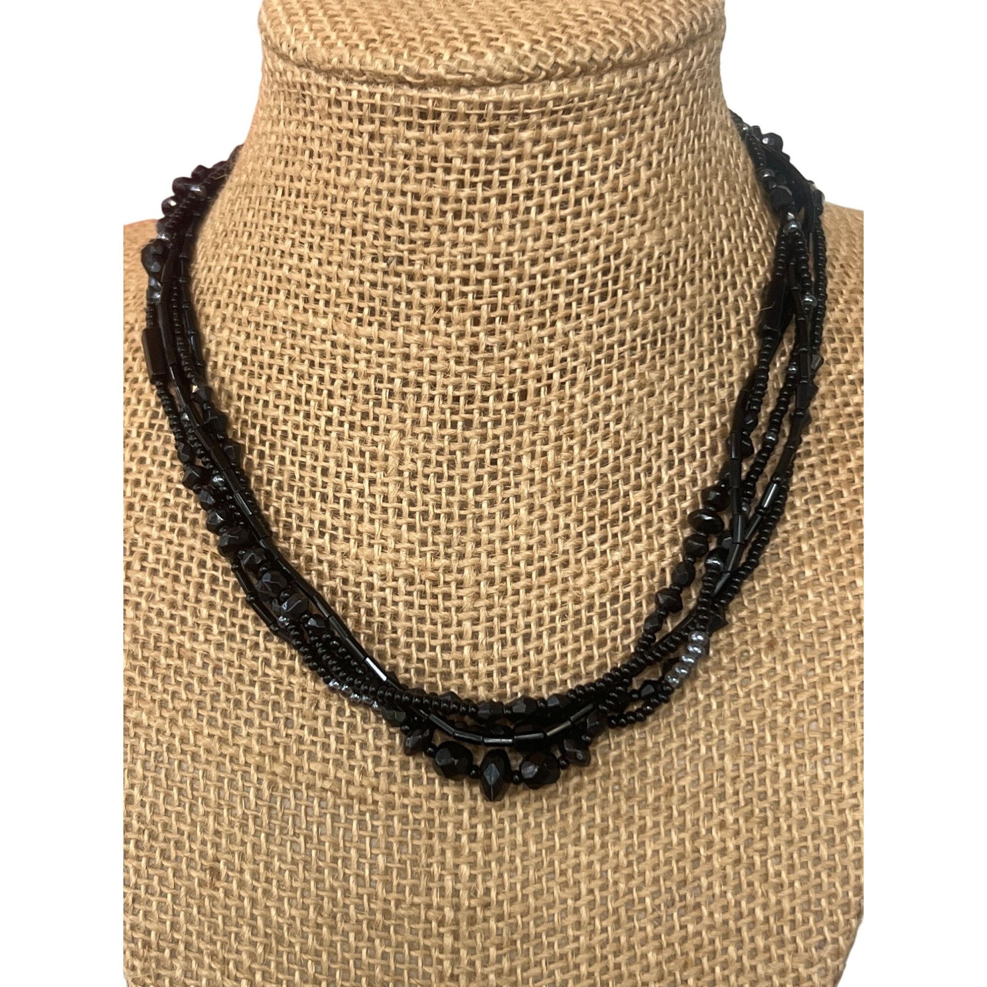 Other Vintage Estate Multi Strand Necklace Black Seed Glass Beads Size ONE SIZE - 1 Thumbnail