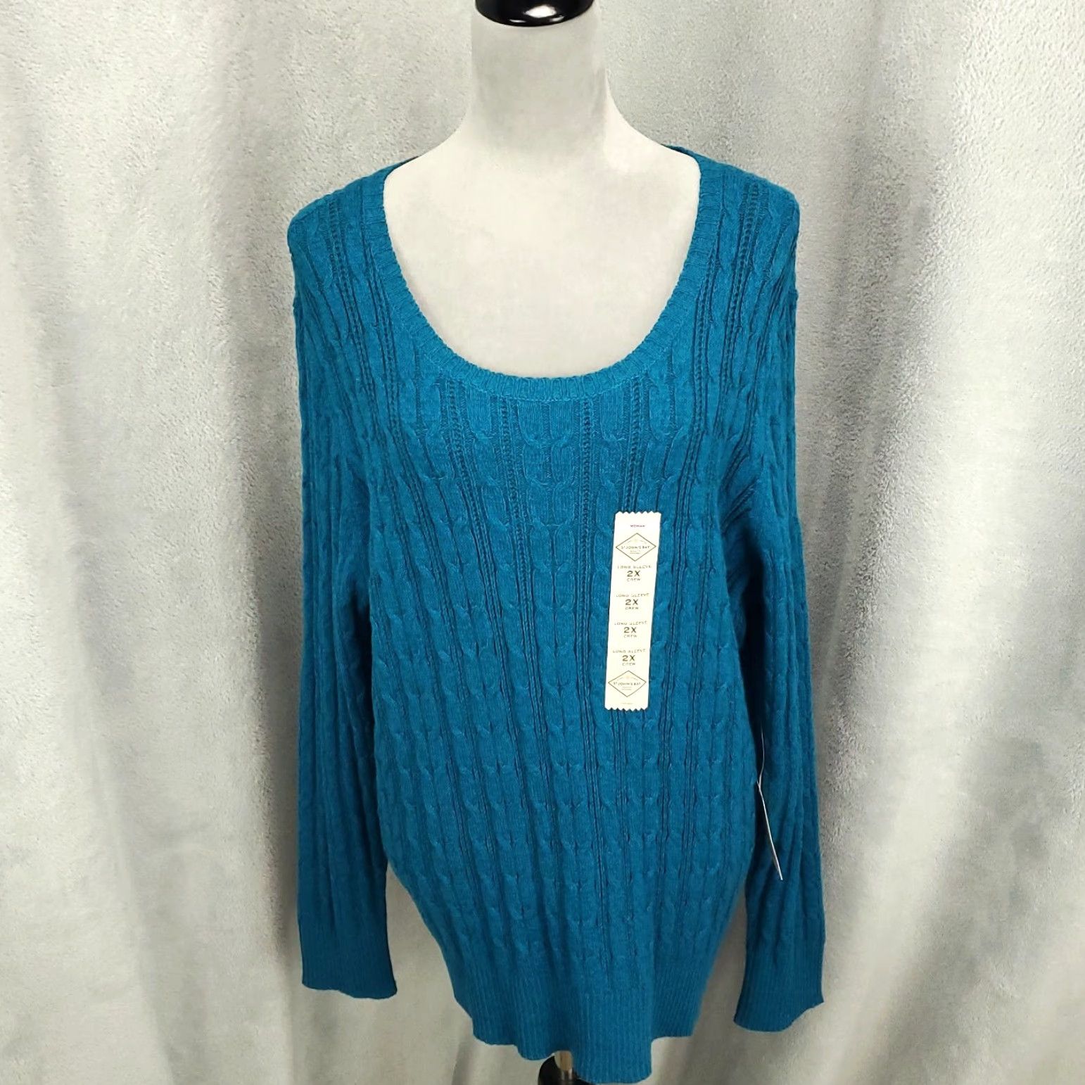 Vintage New Womens Sweater Size 2X Blue Cable Knit Chunky Long Sleeve Pullover NWT Size XXL / US 16-18 / IT 52-54 - 2 Thumbnail