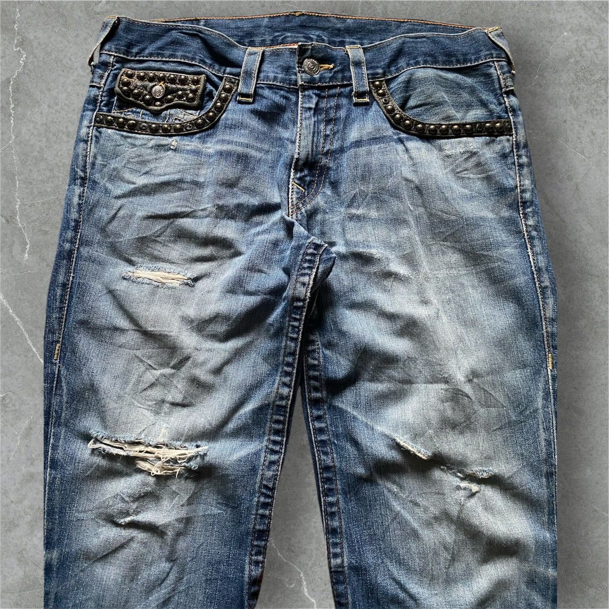 If Six Was Nine × Japanese Brand × True Religion 2000s true religion studed flared western leather jeans Size US 34 / EU 50 - 4 Thumbnail