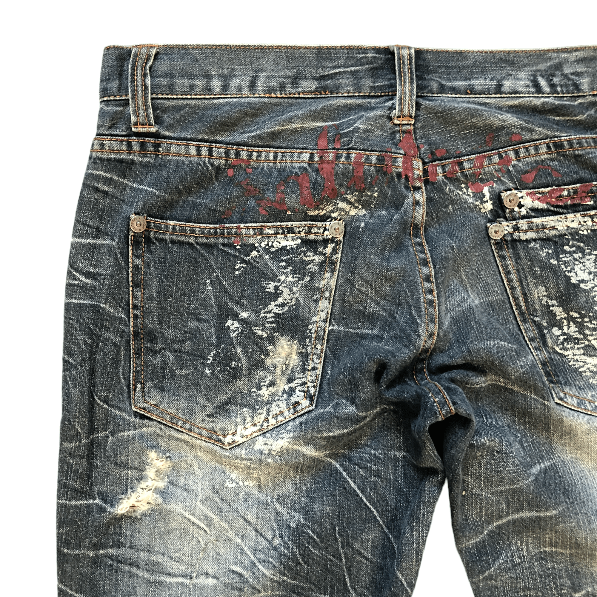 Japanese Brand FLARE TRASHED DISTRESSED DENIM PANTS BY NYLOUS #5970-216 Size US 33 - 16 Thumbnail