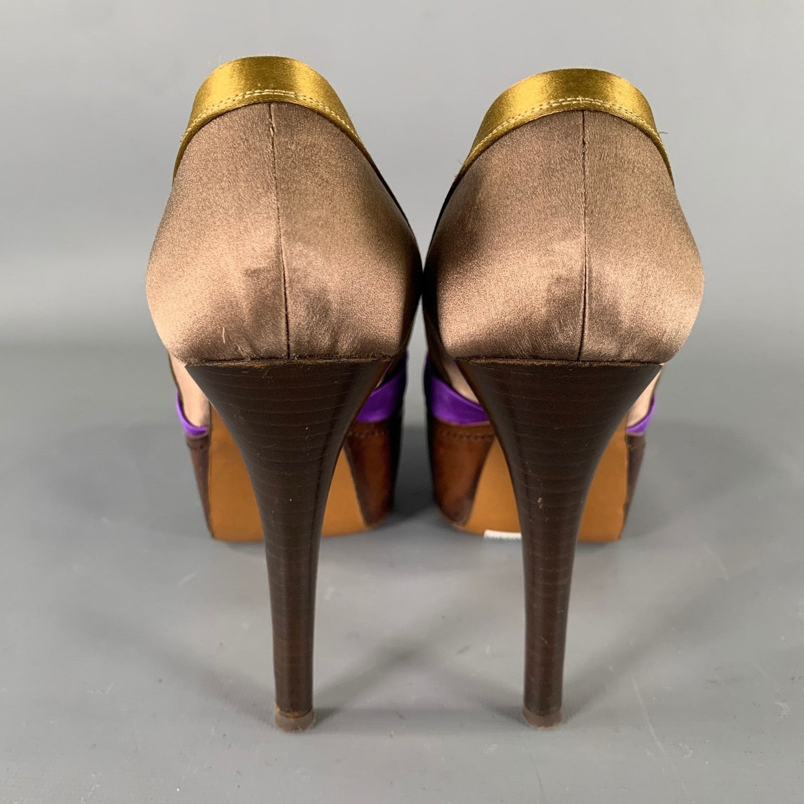 Marni MARNI Size 7.5 Bronze Purple Satin Stripe Round Toe Pumps Size US 7.5 / IT 37.5 - 3 Thumbnail
