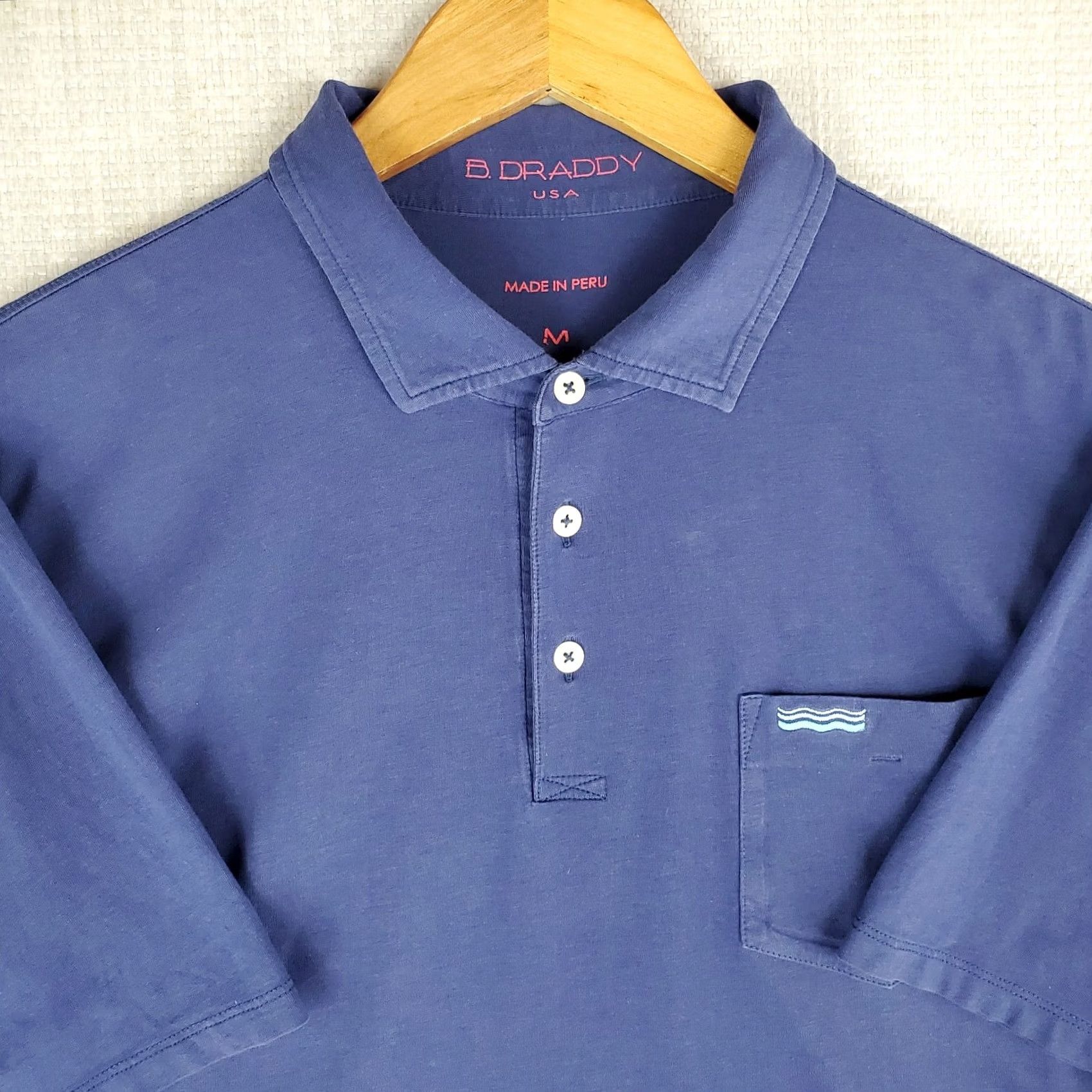 Vintage B. Draddy Polo Shirt Mens Medium Blue Short Sleeve Pocketed Polo Golf Cotton Spandex Blend Size US M / EU 48-50 / 2 - 2 Thumbnail