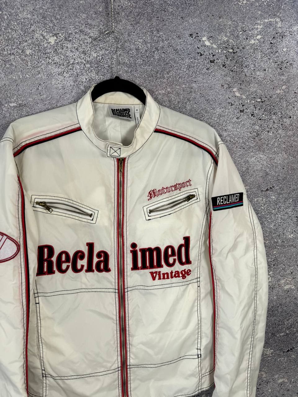 Vintage Reclaimed Vintage Biker Jacket Nylon White Men's Xs size Size US XS / EU 42 / 0 - 4 Thumbnail