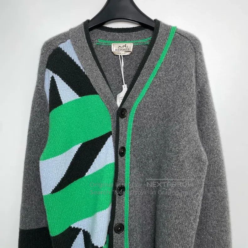 Hermes Hermes Contrast Geometric Pattern Knit Cardigan Size S / US 4 / IT 40 - 3 Thumbnail