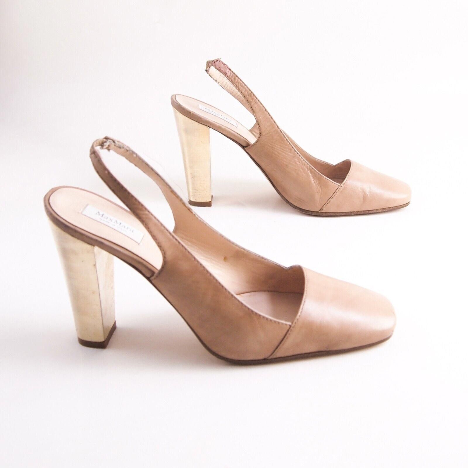 Designer Max Mara Slingback Heels Sandals Pink Gold US 9 EU 39 Size US 9 / IT 39 - 5 Thumbnail
