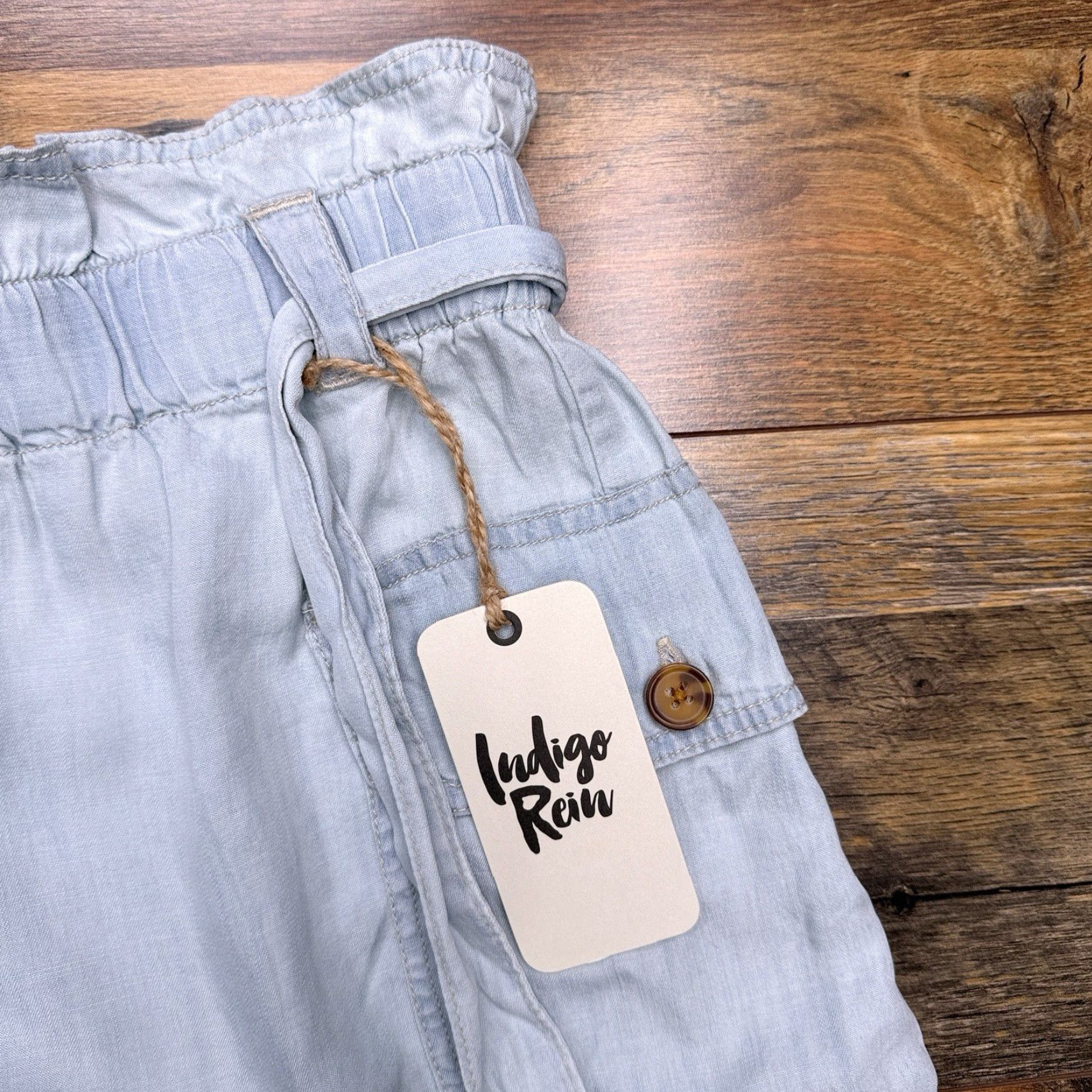 Vintage Indigo Rein Paperbag Shorts Womens 13 / 30 Blue Belt High Rise New Size 34" / US 12 / IT 48 - 3 Thumbnail