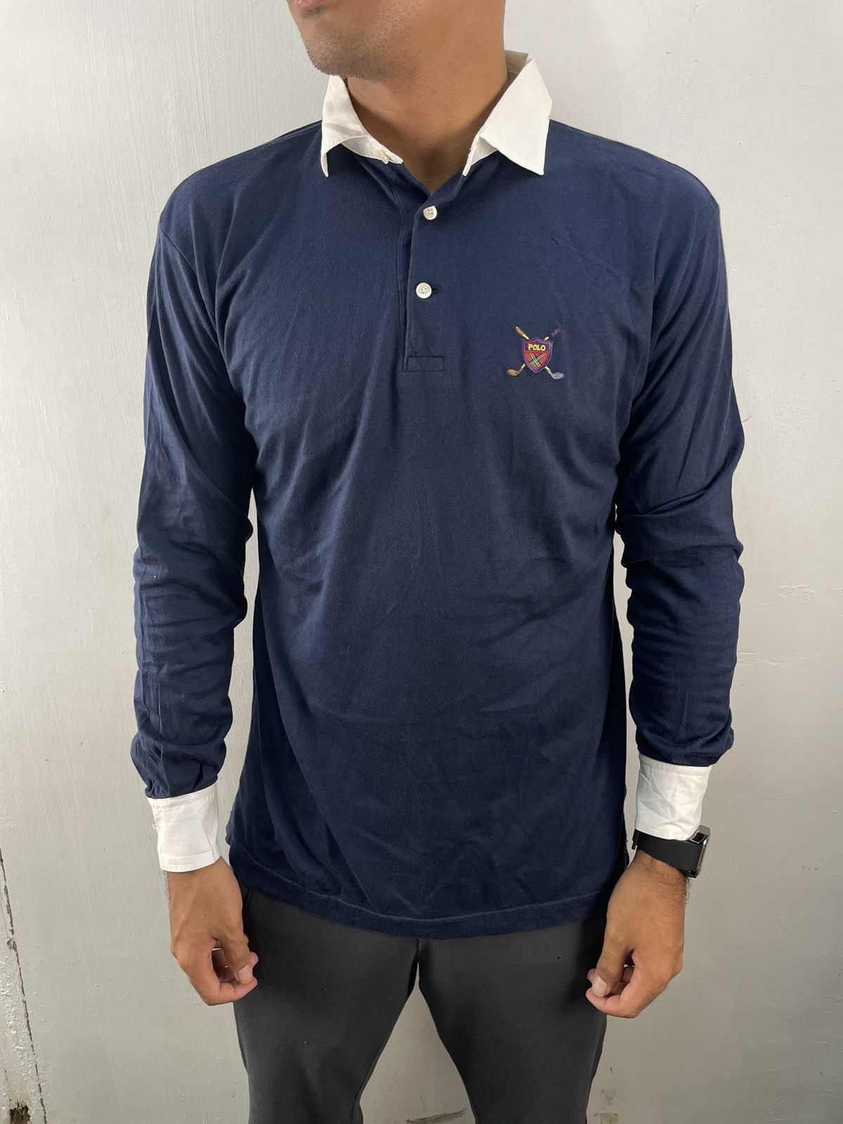 Ralph Lauren Vintage Ralph Lauren Polo Rugby Long Sleeve Navy Blue Size US M / EU 48-50 / 2 - 1 Thumbnail