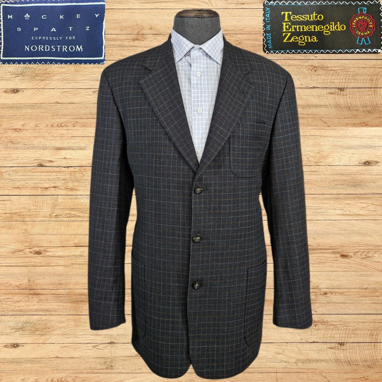 Ermenegildo Zegna Ermenegildo Zegna Mickey Spatz Sport Coat Mens 46L Charcoal Size 46L - 1 Thumbnail