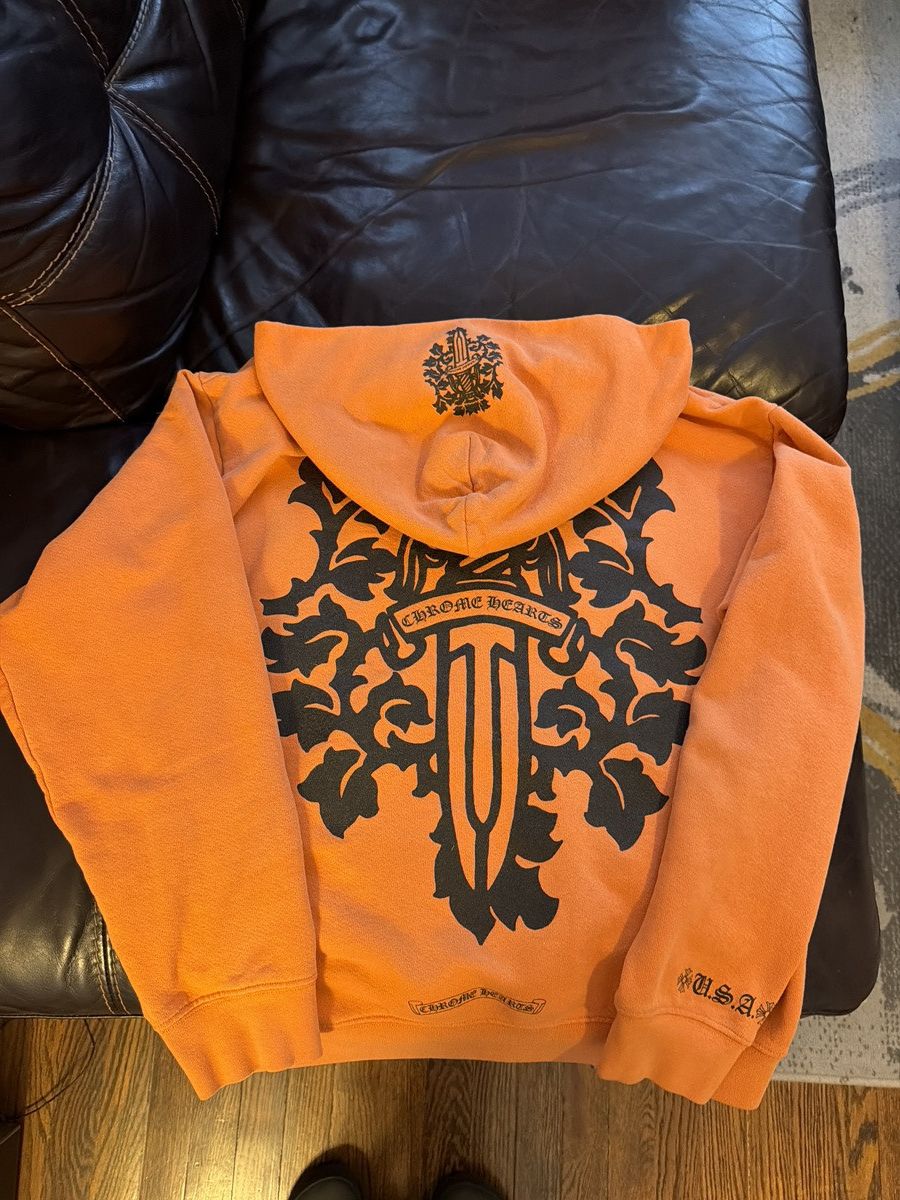 Chrome Hearts Chrome Hearts Floral Vine Dagger Hoodie Orange | Grailed